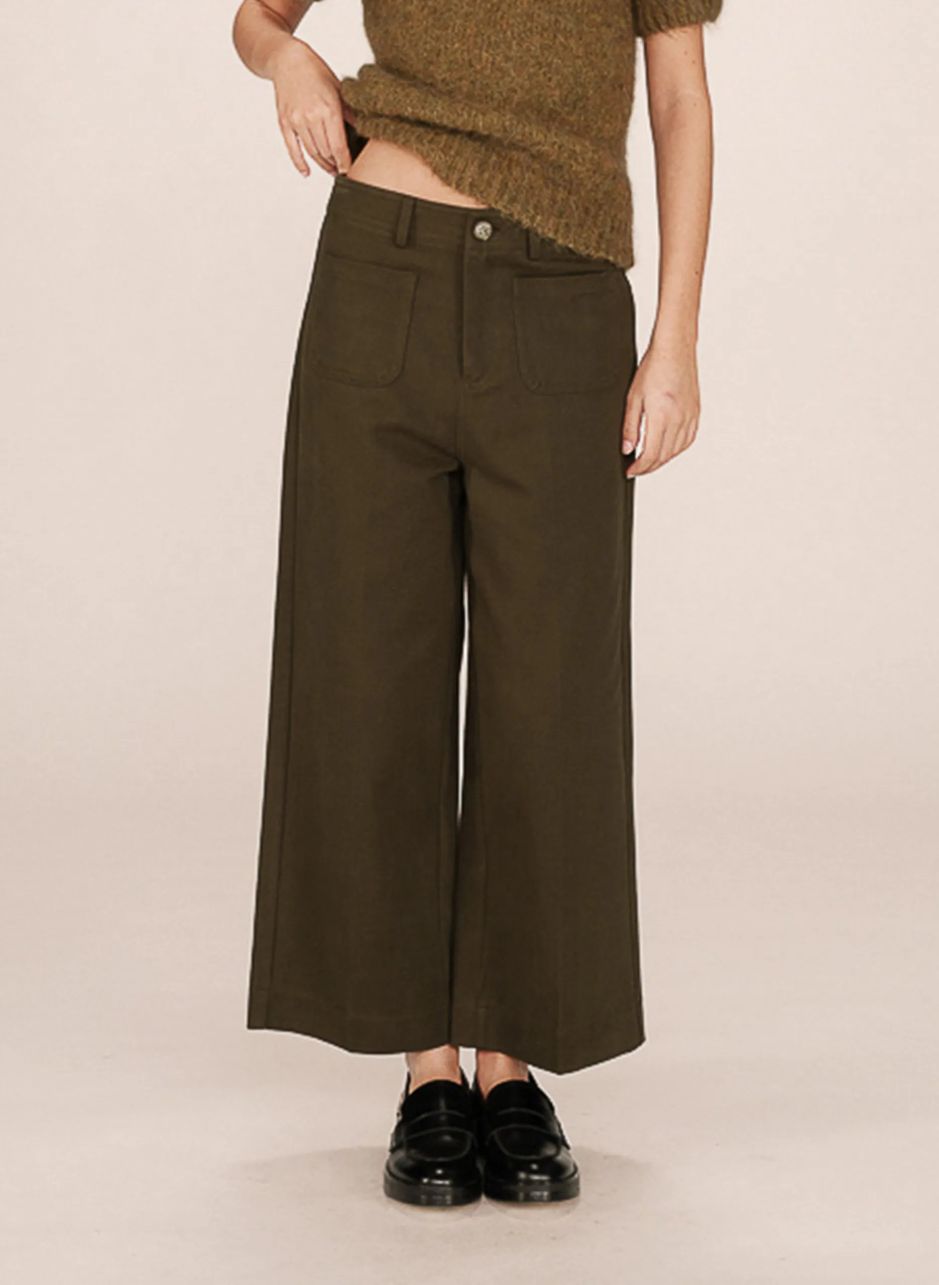 Pantalon droit en coton Vert SOLE