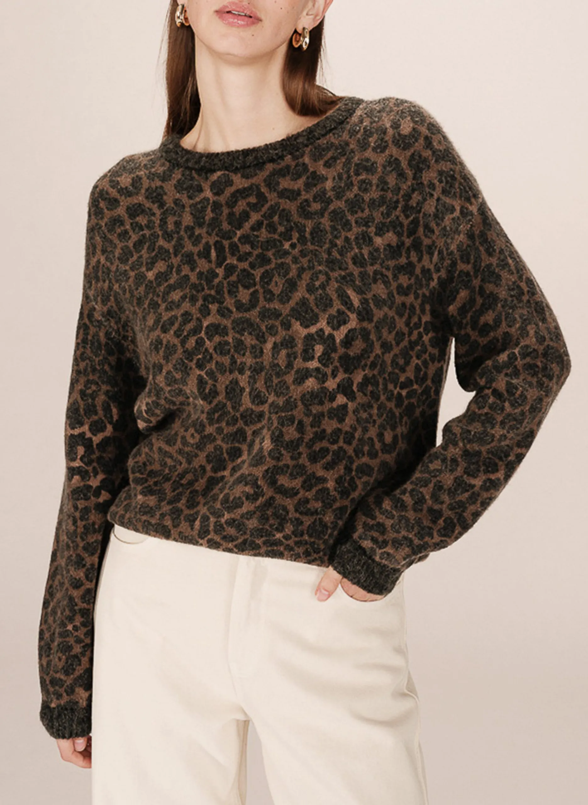 Pull col rond léopard Marron SANTIGOLD