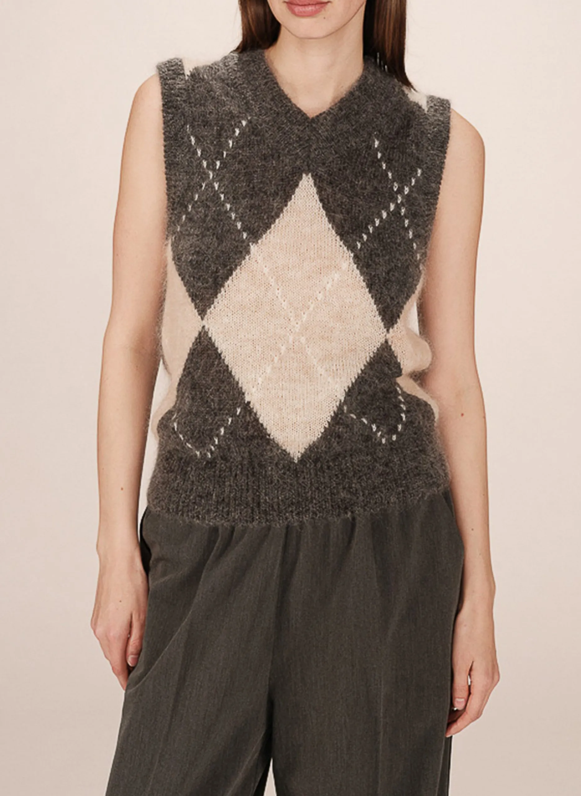 Pull col V à motif argylé Gris SALVO