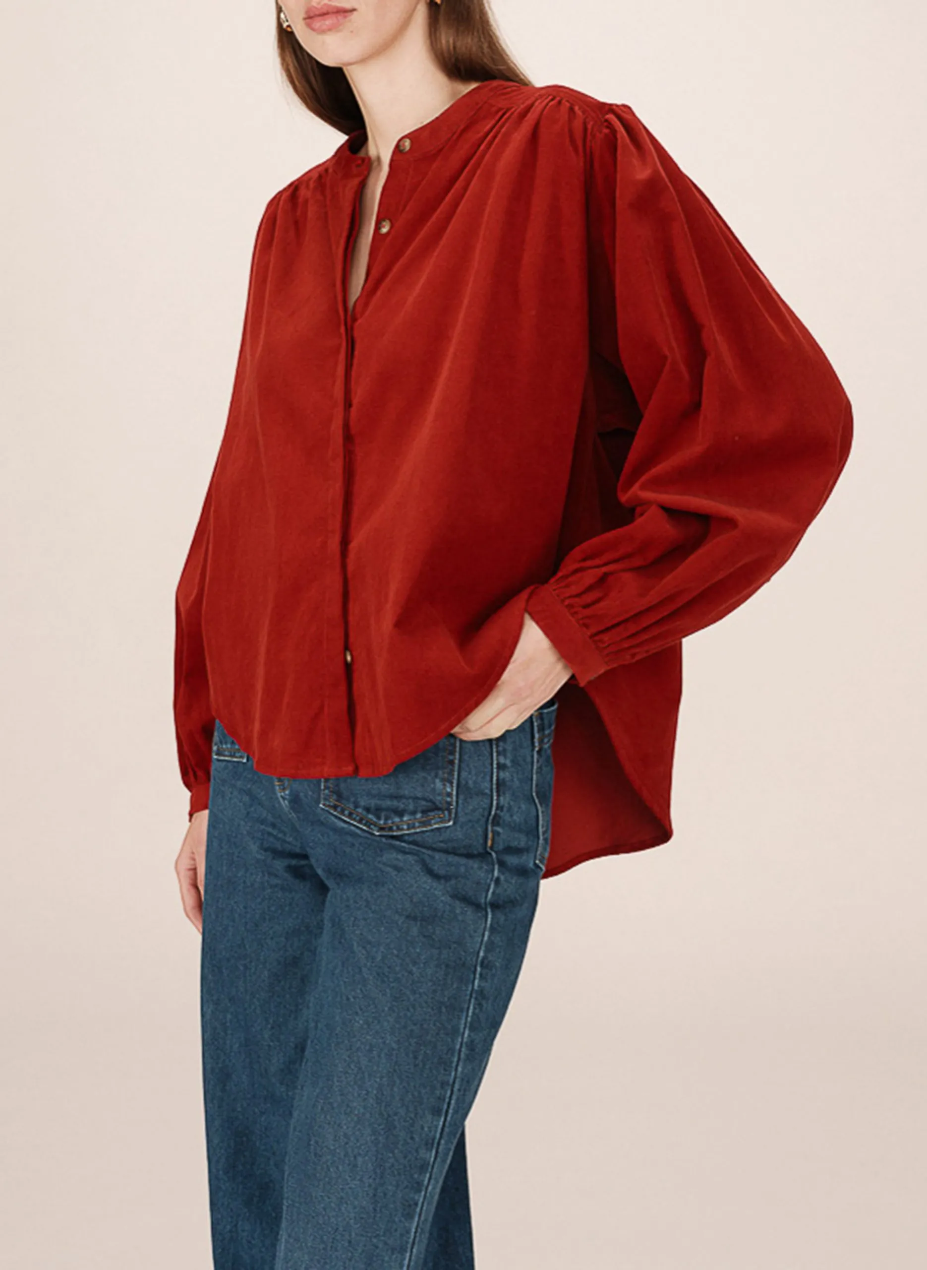 Blouse col rond en coton Marron SURI