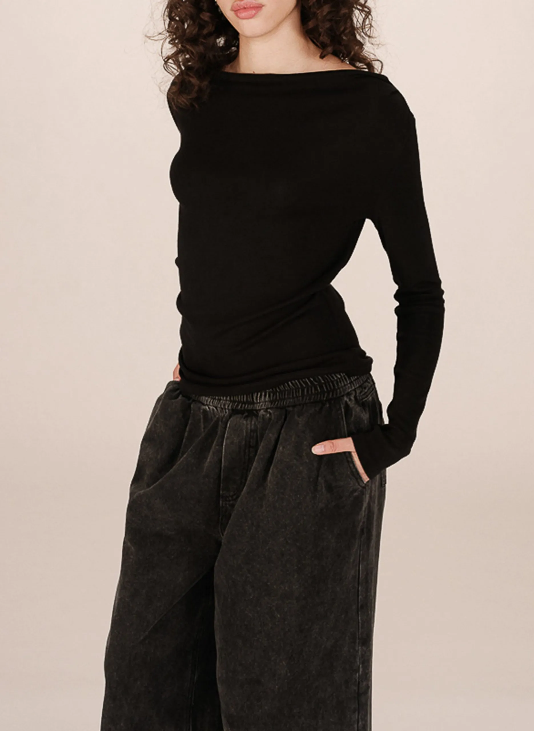 Tee-shirt col bateau Noir SIOUX