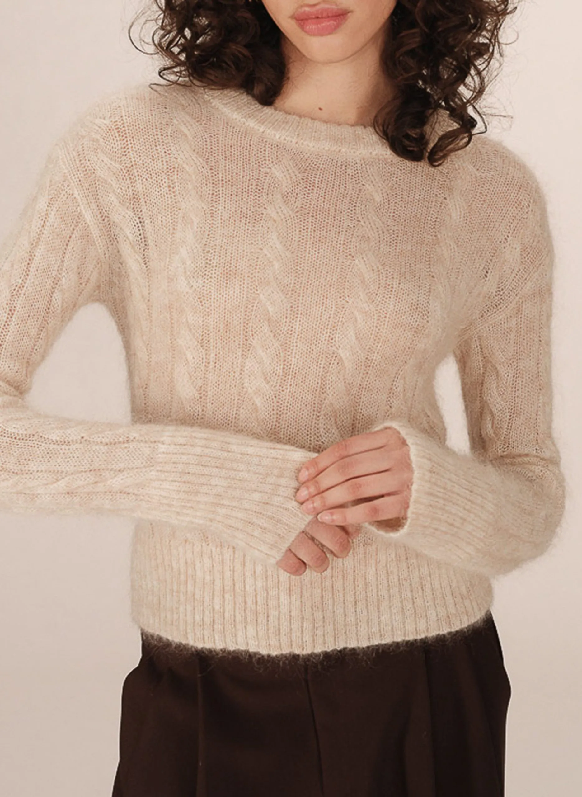 Pull col rond en laine mélangée Beige SABIN