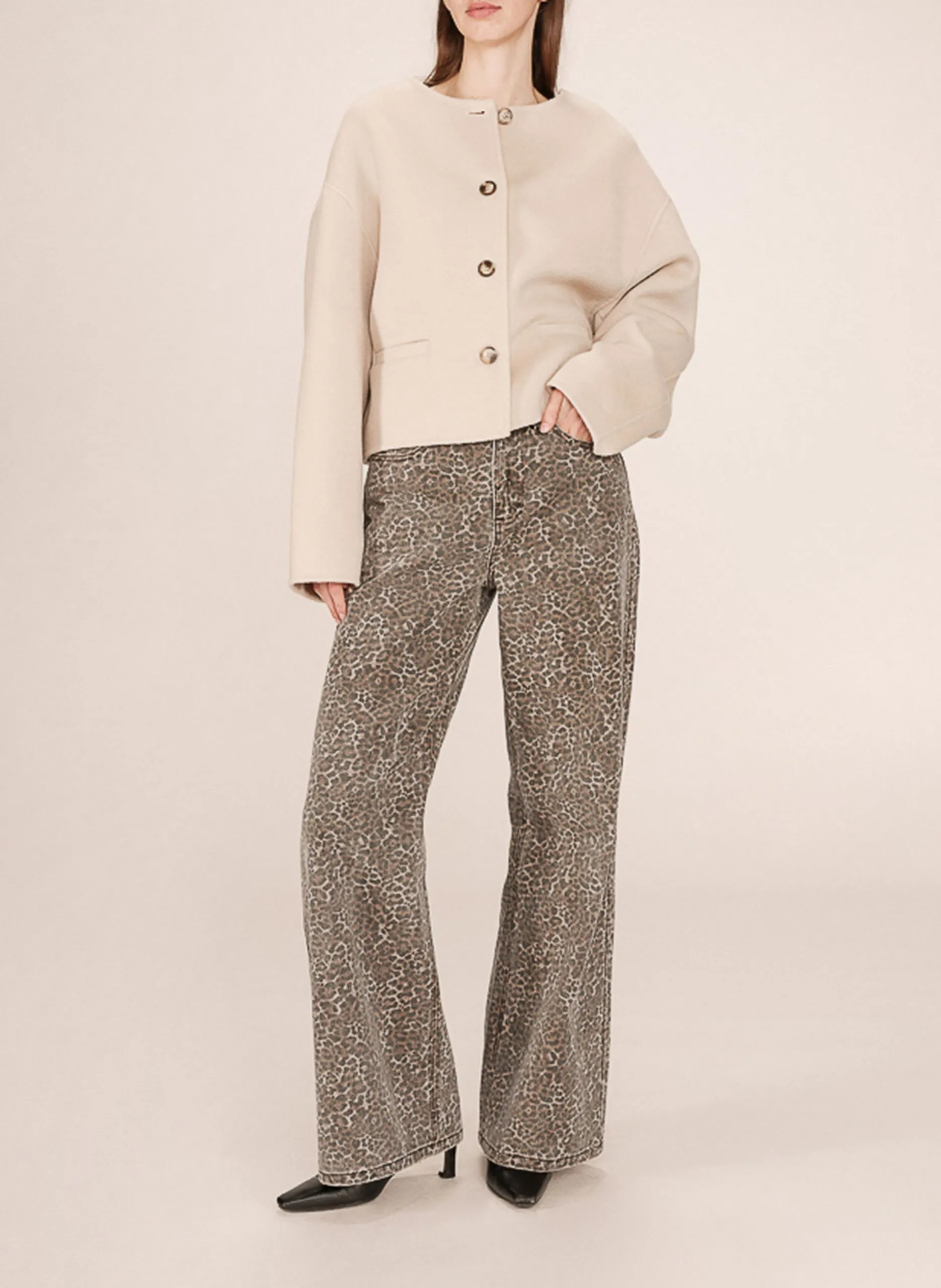 Gilet col rond en laine mélangée Beige STOMY