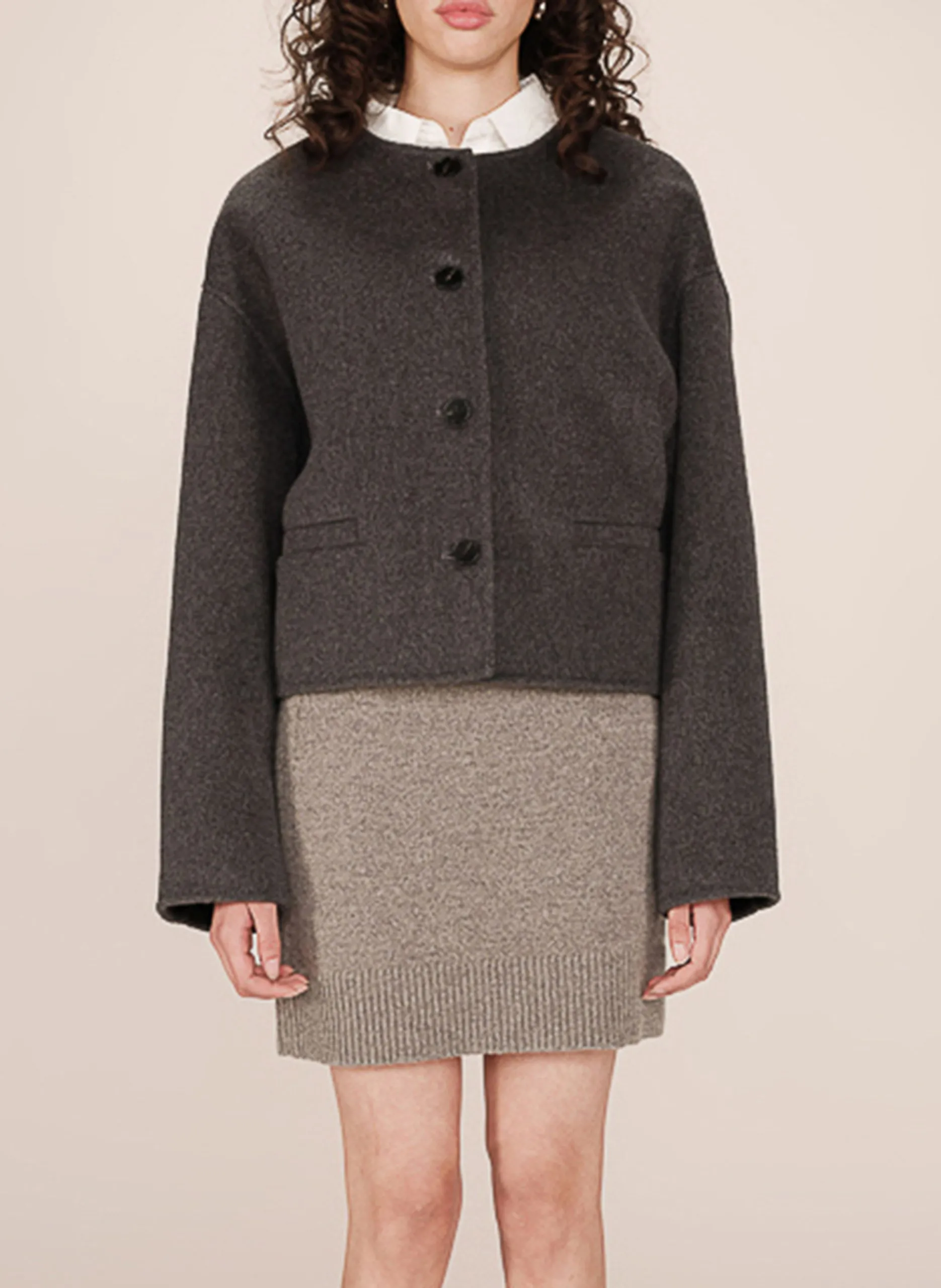 Gilet col rond en laine mélangée Gris STOMY