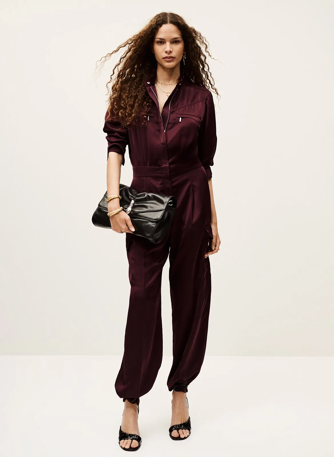 Combinaison droite satinée Prune CARMY