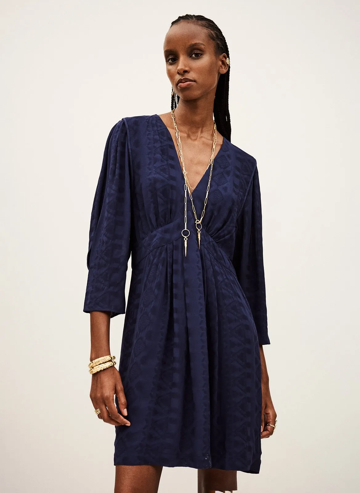 Robe courte col V Bleu ISILDA