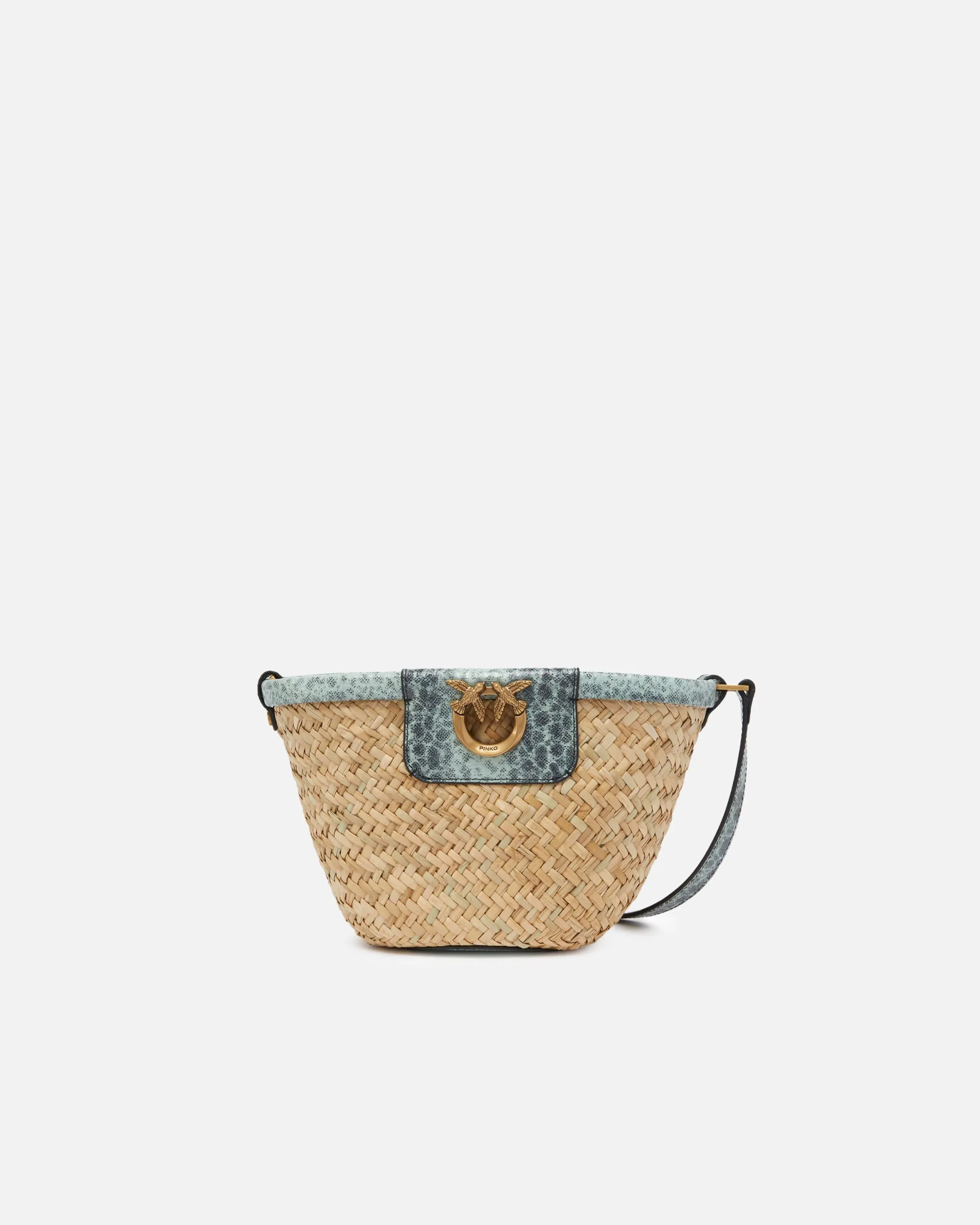 Petit sac seau en raphia tressé et en cuir Multicolore