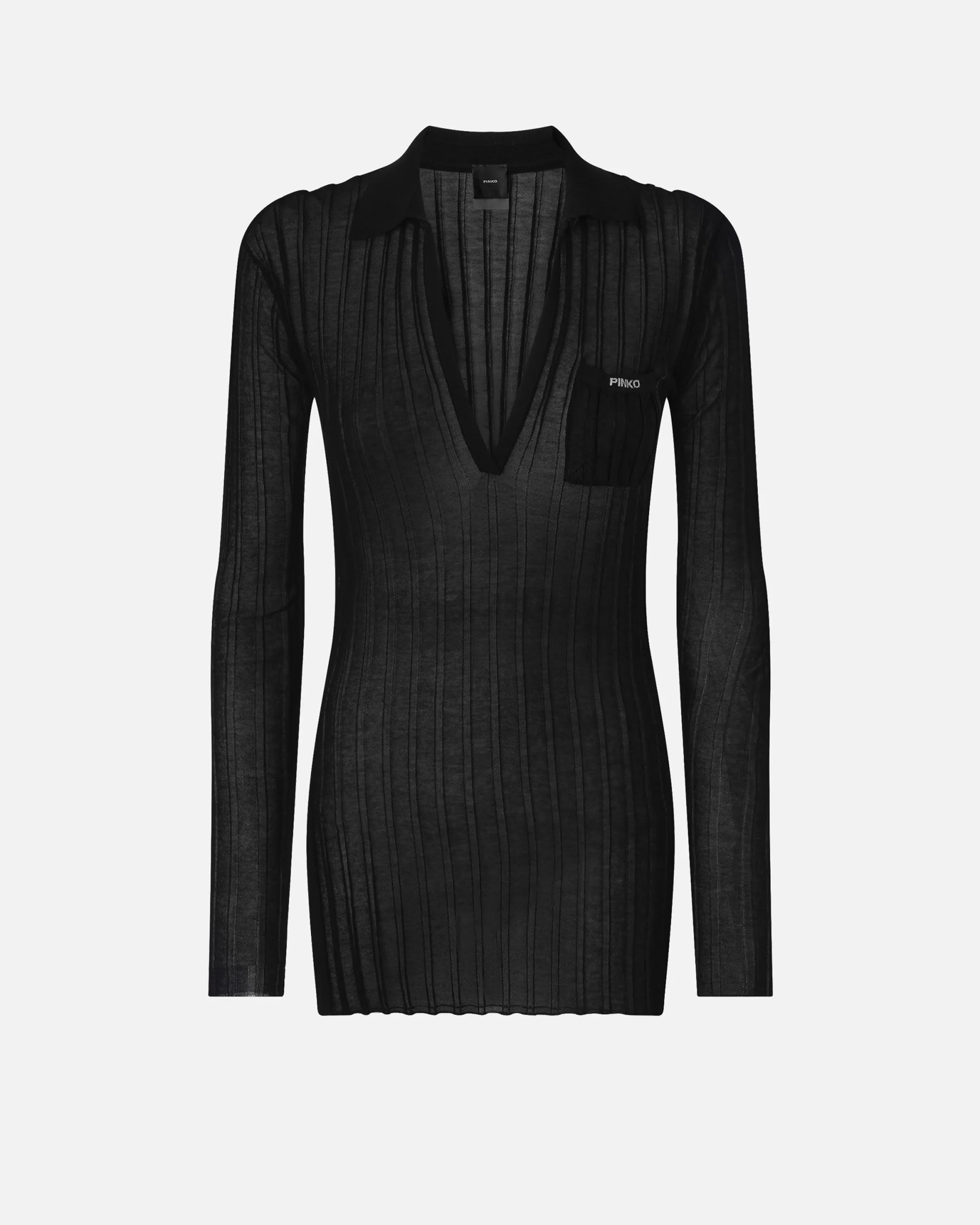 Polo à manches longues en crêpe Noir