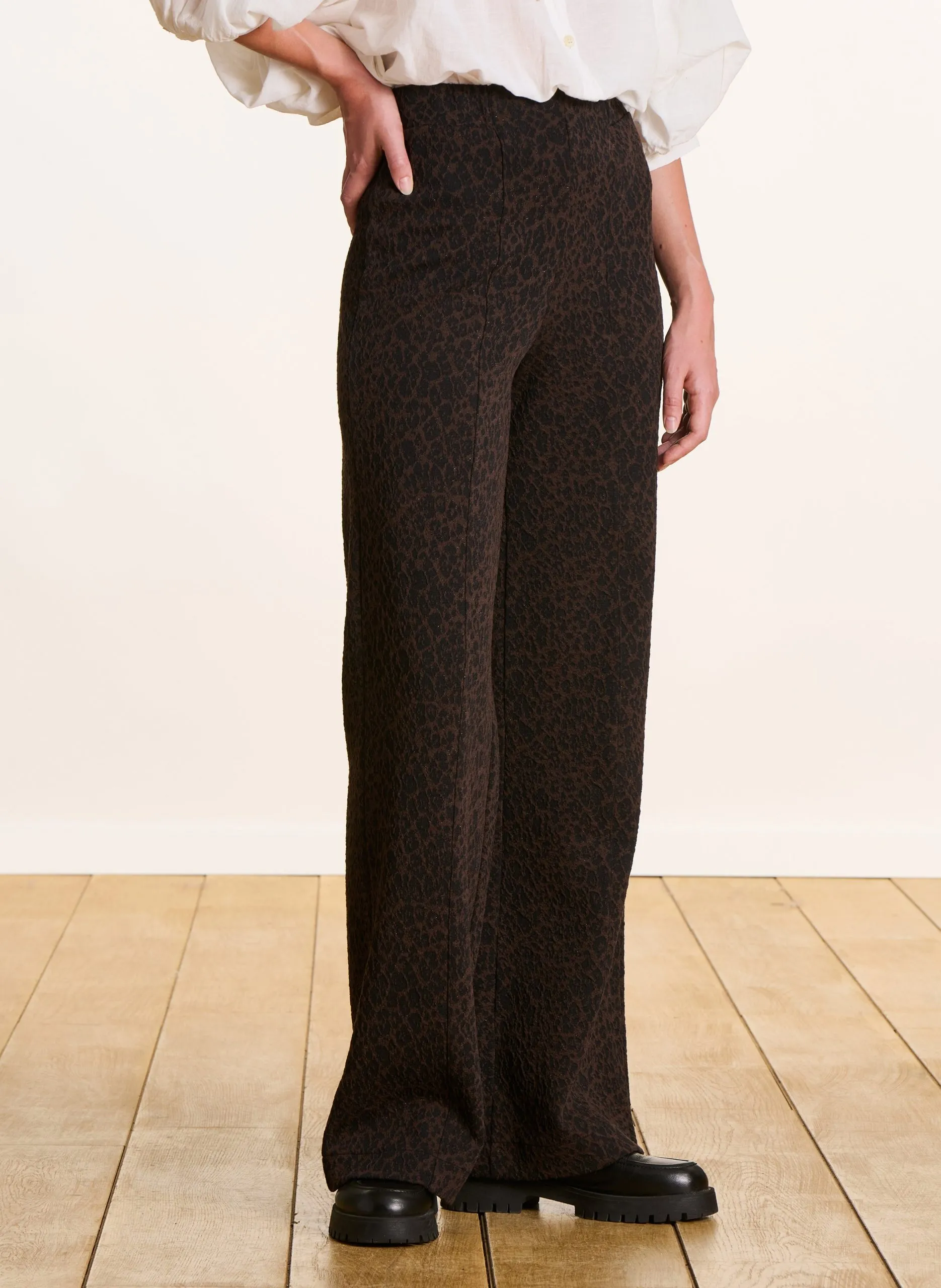 Pantalon large en jacquard Marron