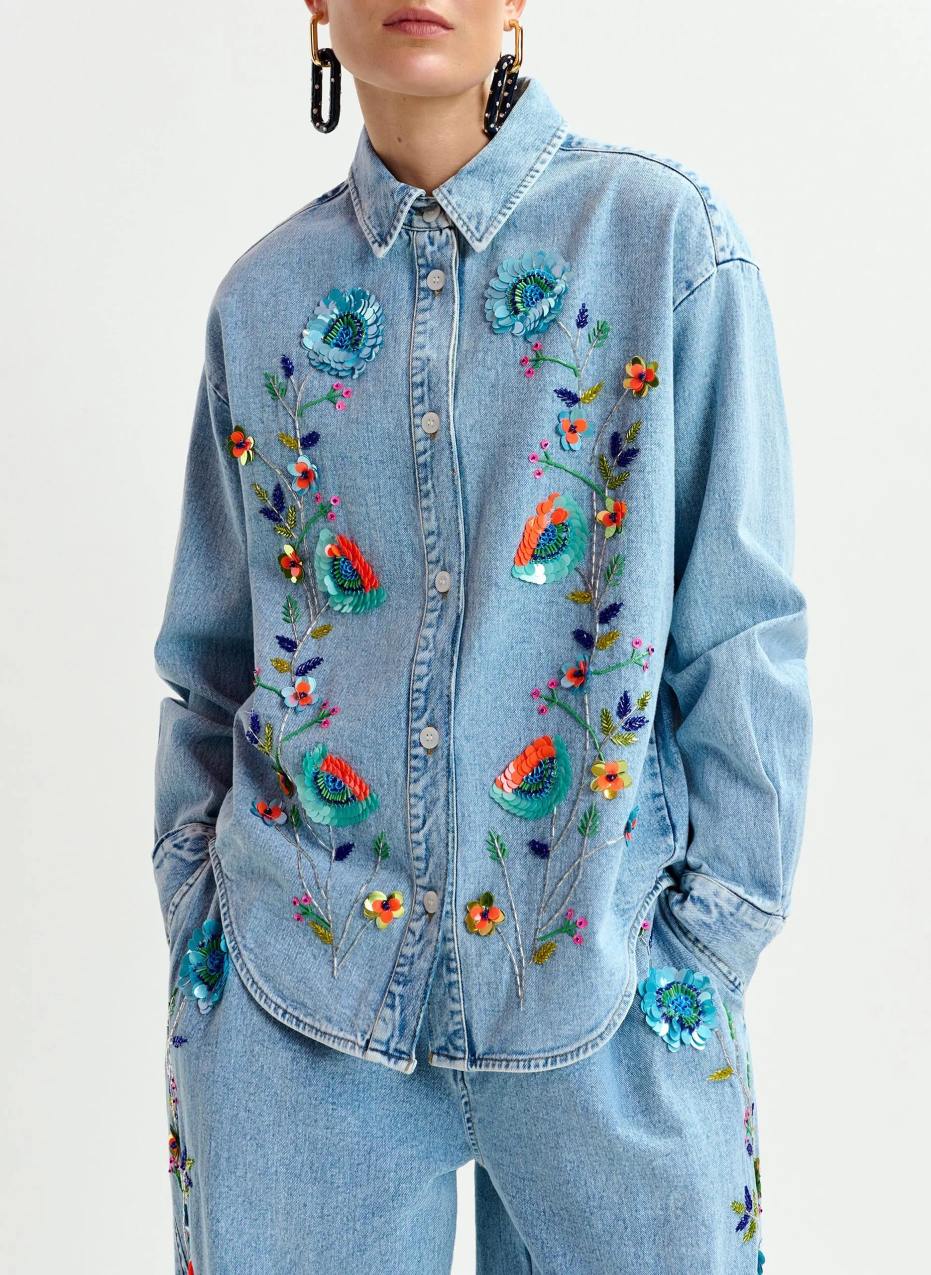 Chemise en jean à broderies pailletées Bleu ICKSONVILLE