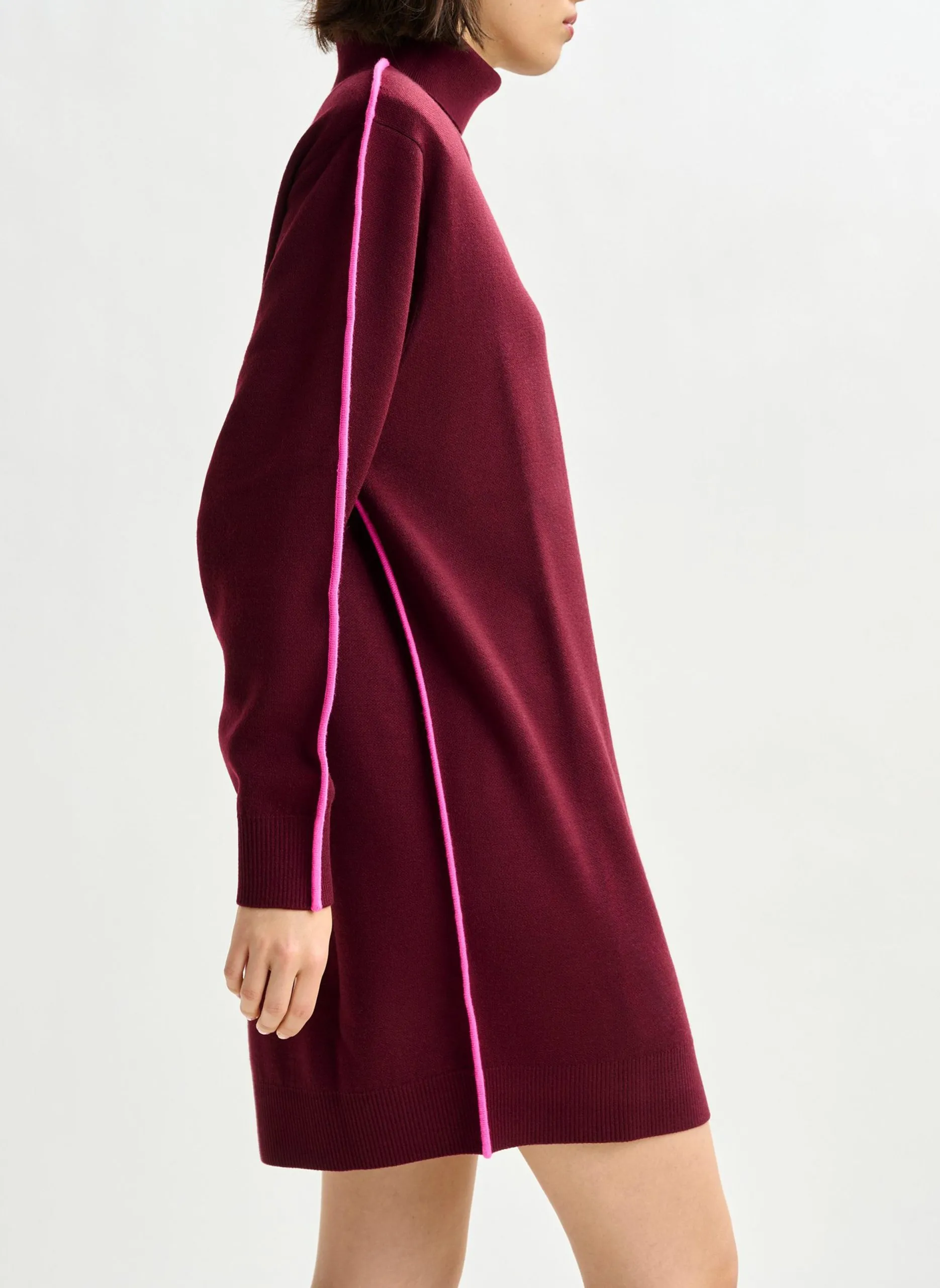 Robe col roulé tricotée en maille fine Rouge IDRESS