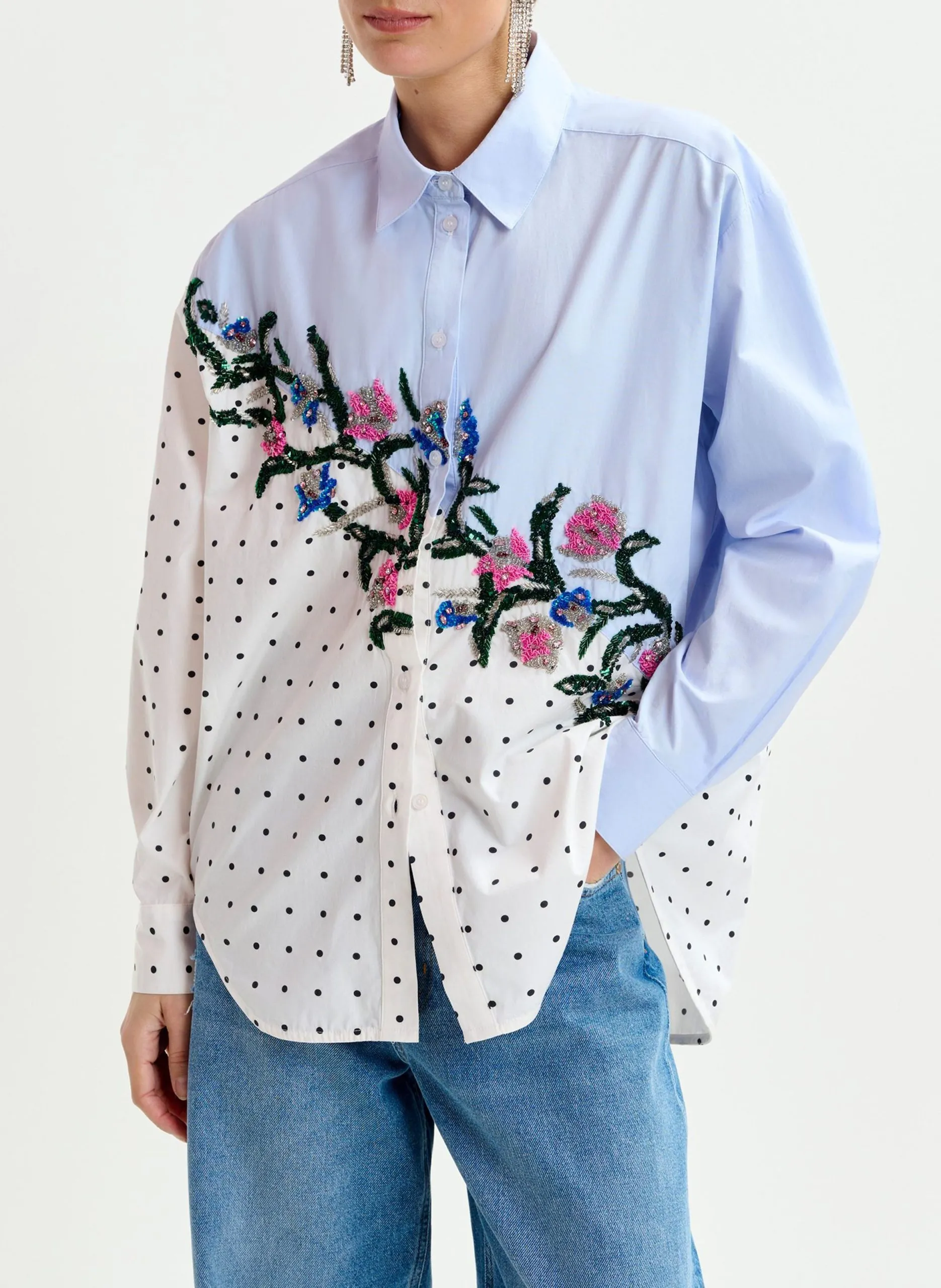 Chemise oversize fantaisie en coton Bleu INDEPENDENCE