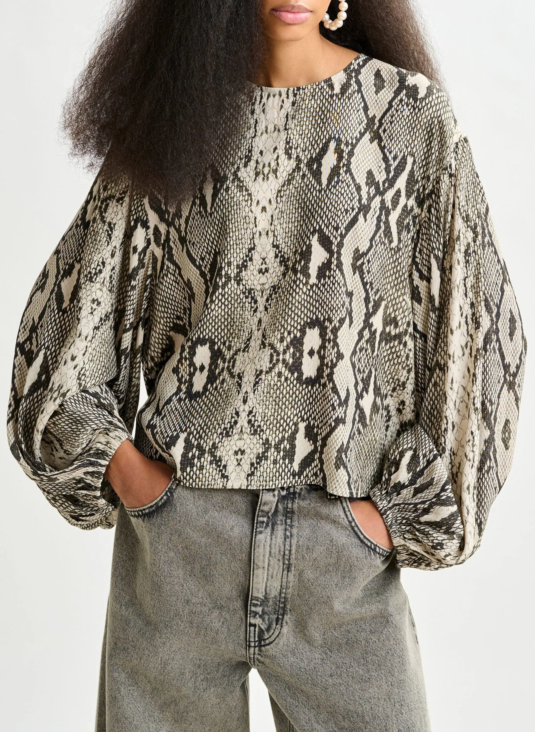 Blouse col rond imprimée Vert INEMY