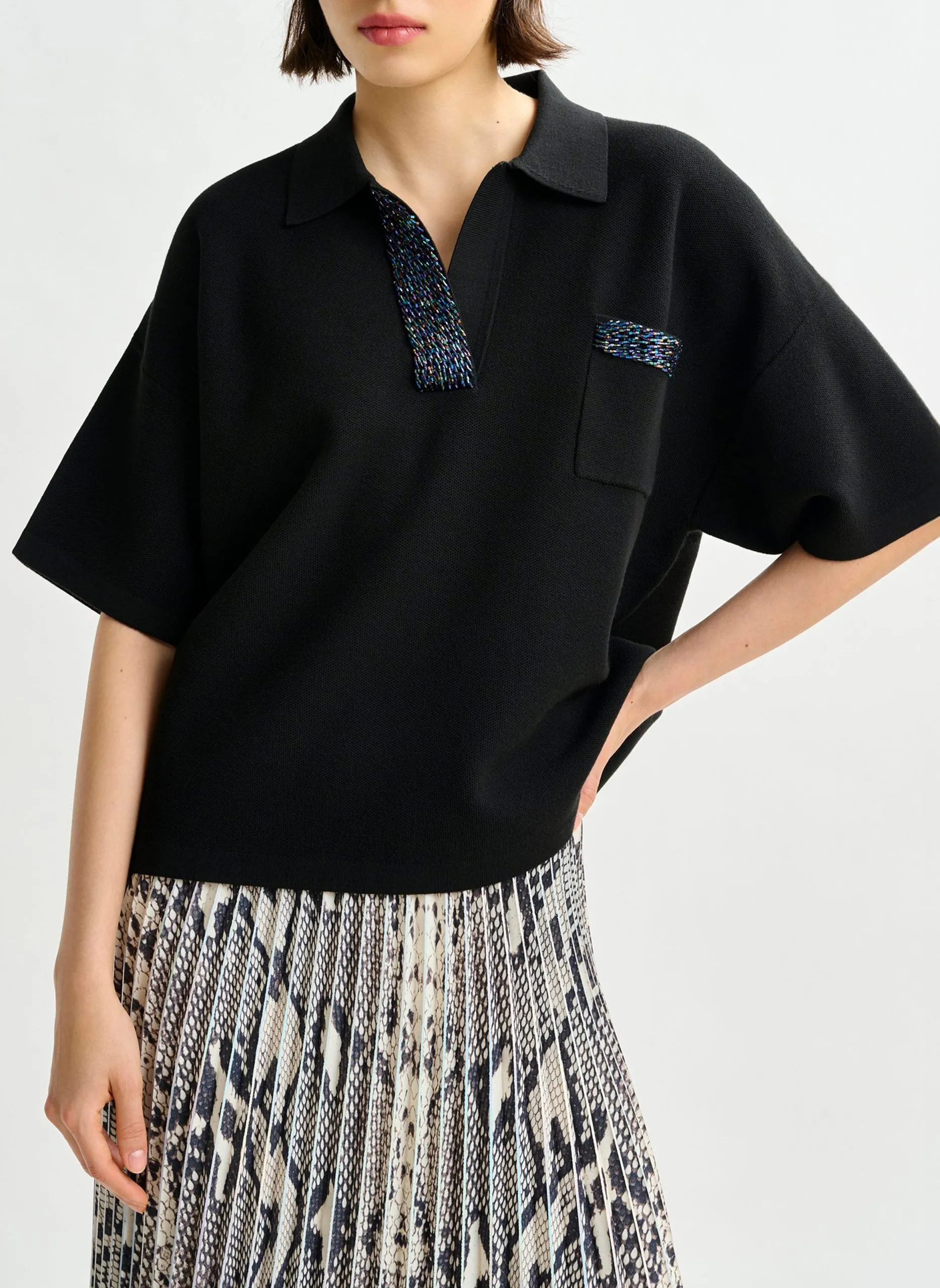 Haut col polo en maille Noir INTERNATIONNAL