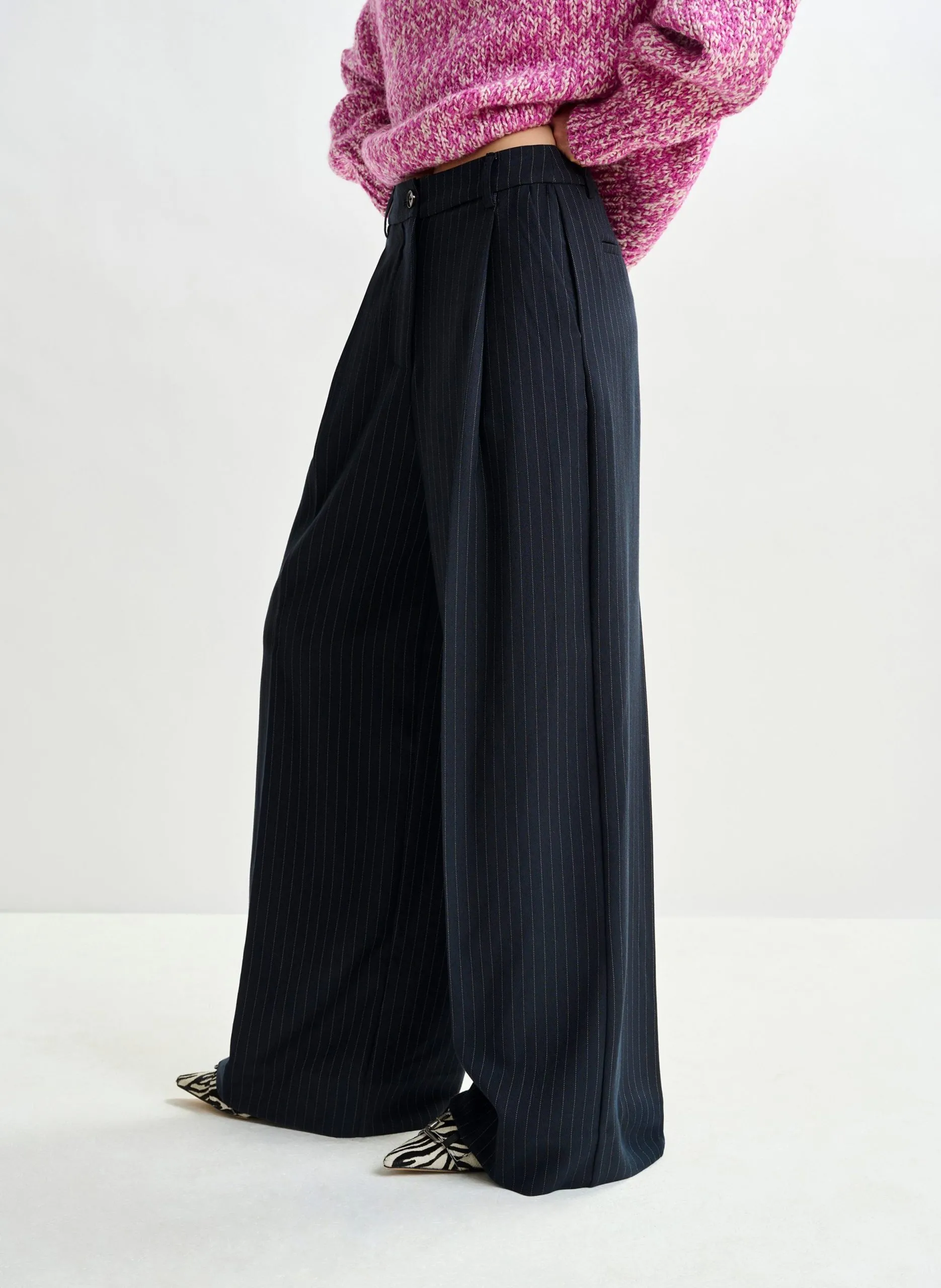 Pantalon large rayé Bleu INVEST