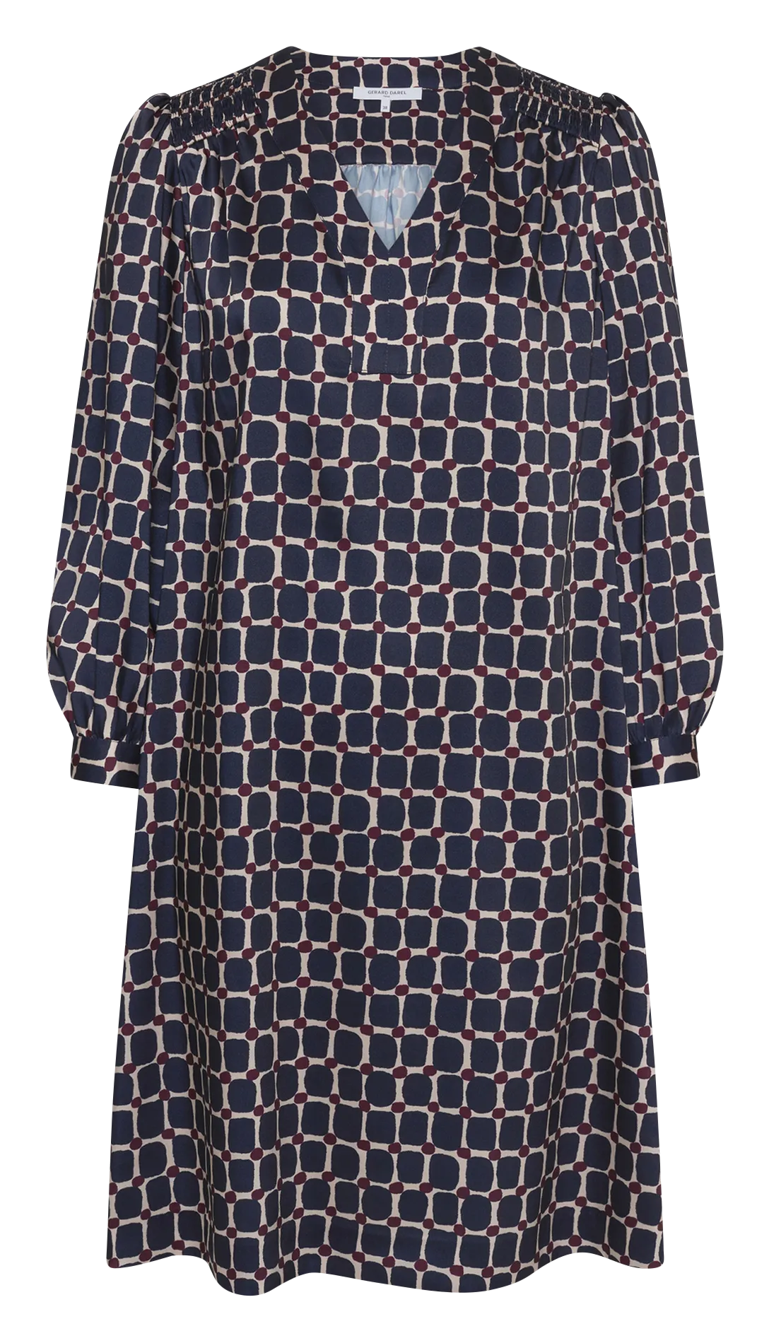 Robe courte fluide col V à motifs Bleu LIZA