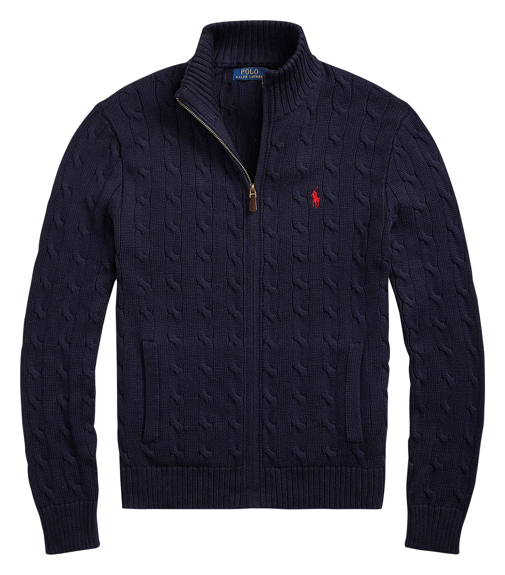 Pull droit col montant en coton Bleu