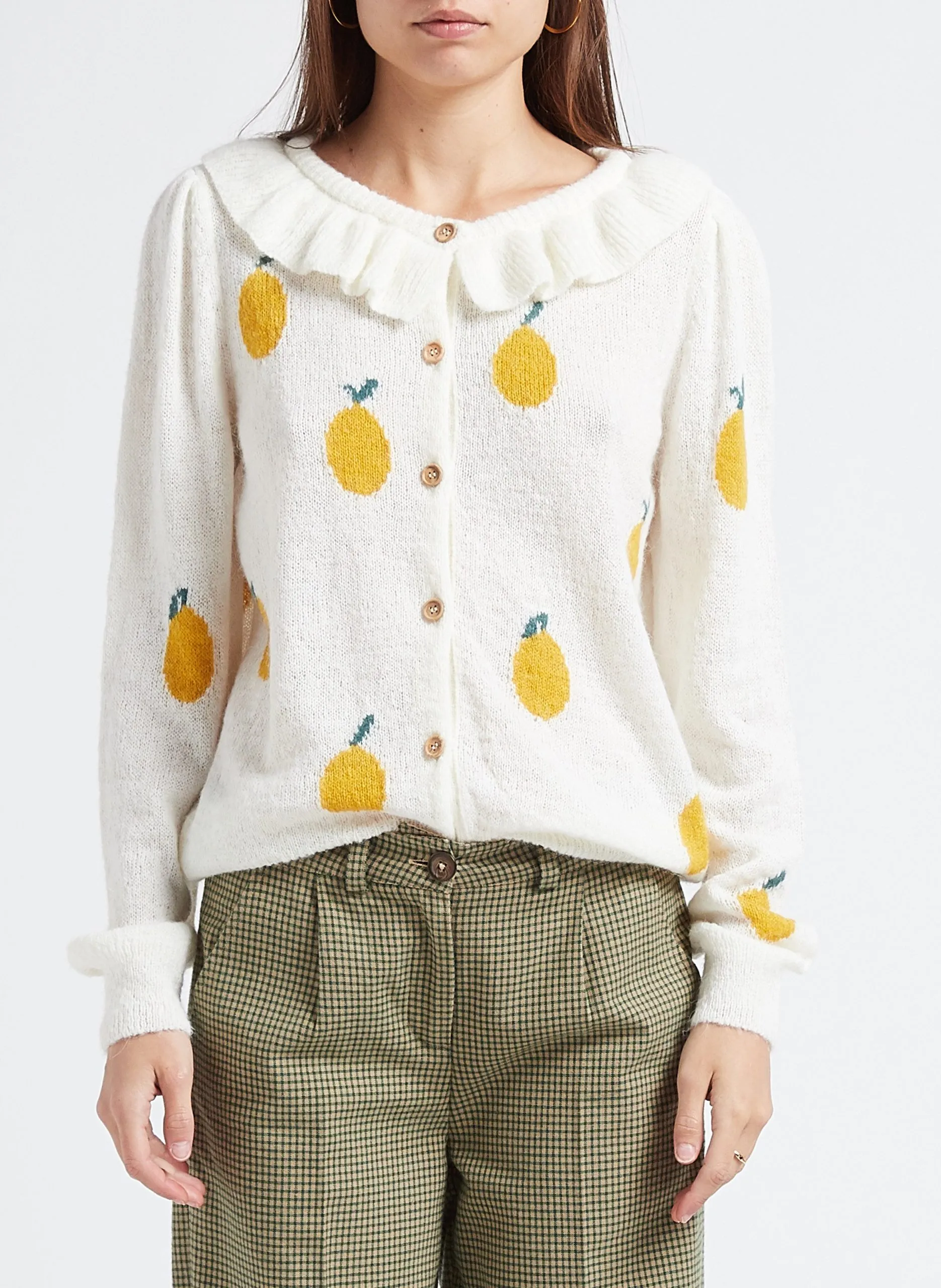 Gilet col rond en laine mélangé Blanc