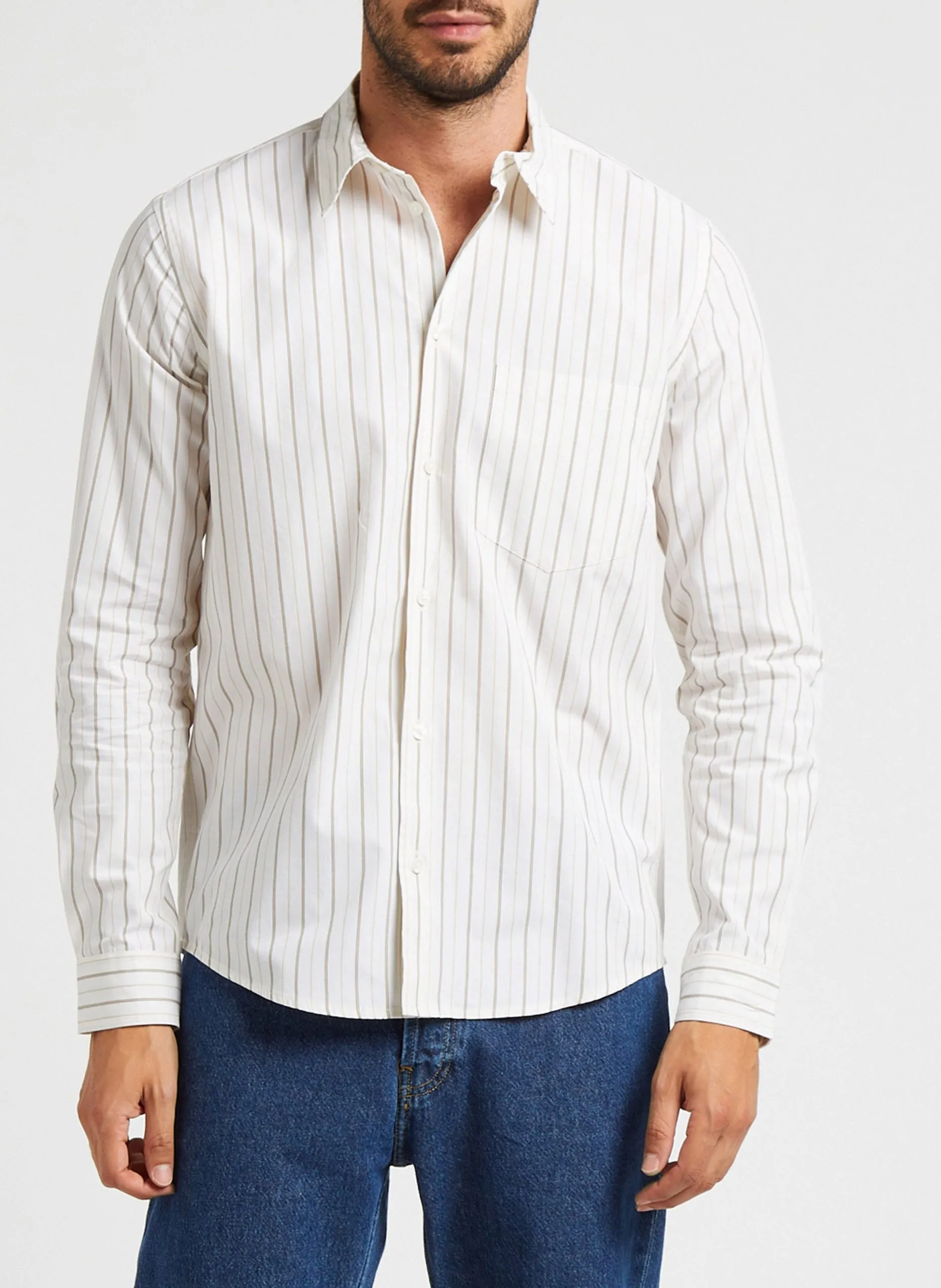 Chemise col classique à rayures en coton bio Blanc LIAM