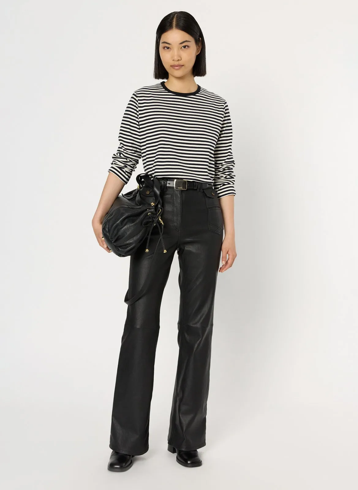 Tee-shirt col rond rayé en coton Beige HULIA