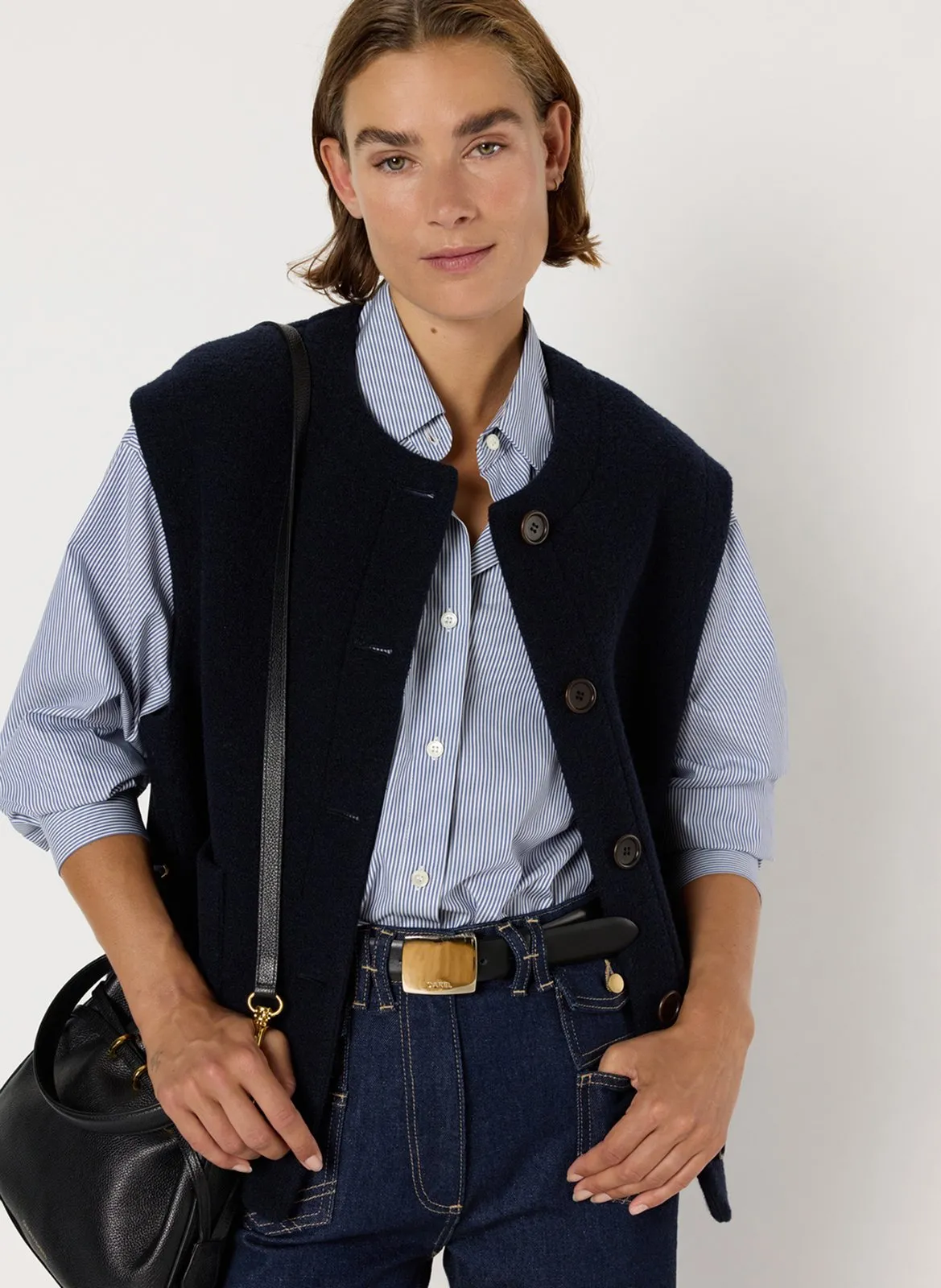 Veste col rond en laine Bleu NOLWENN