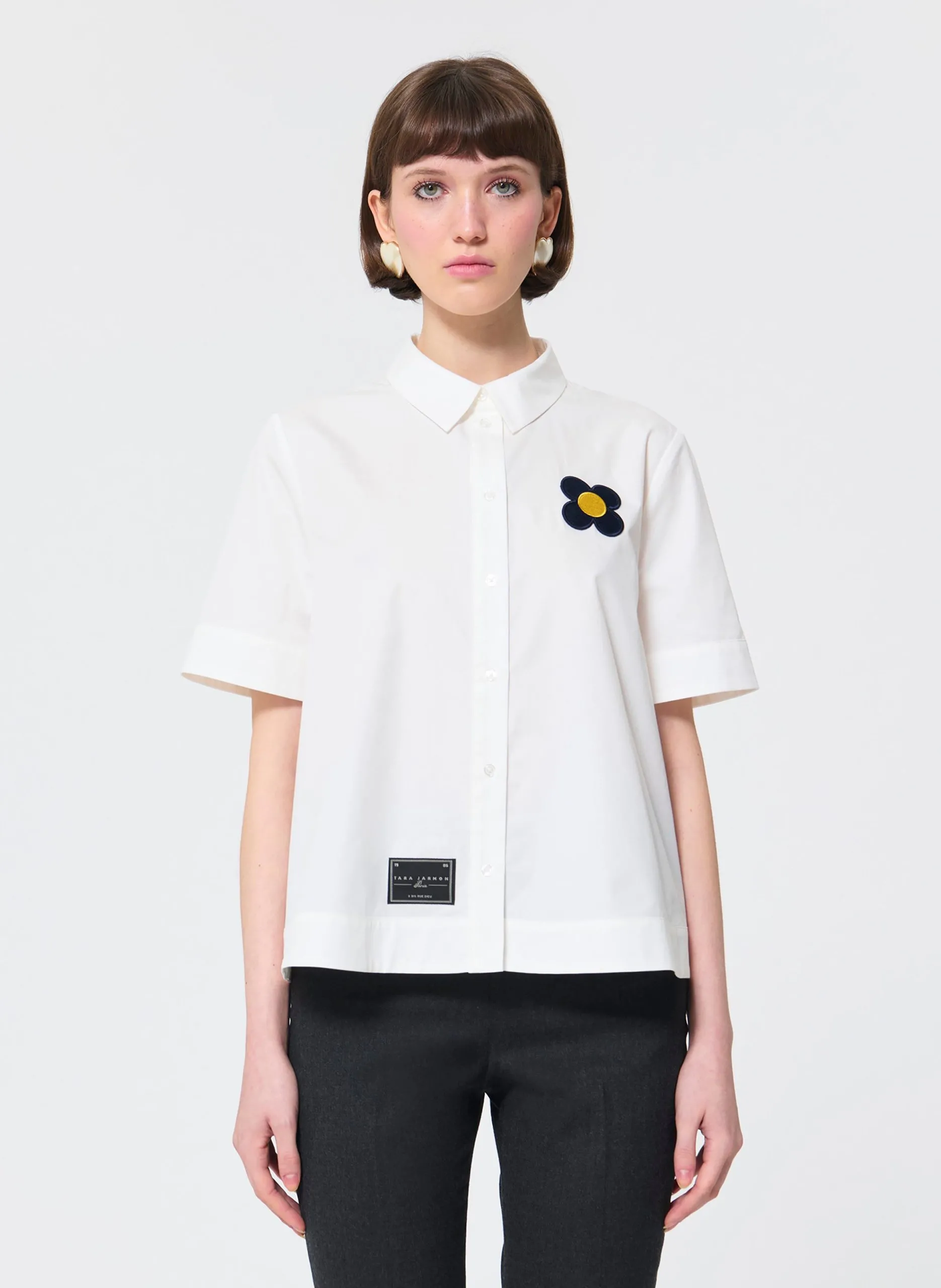 Chemise droite boutonnée à broderie Blanc CAMILOU