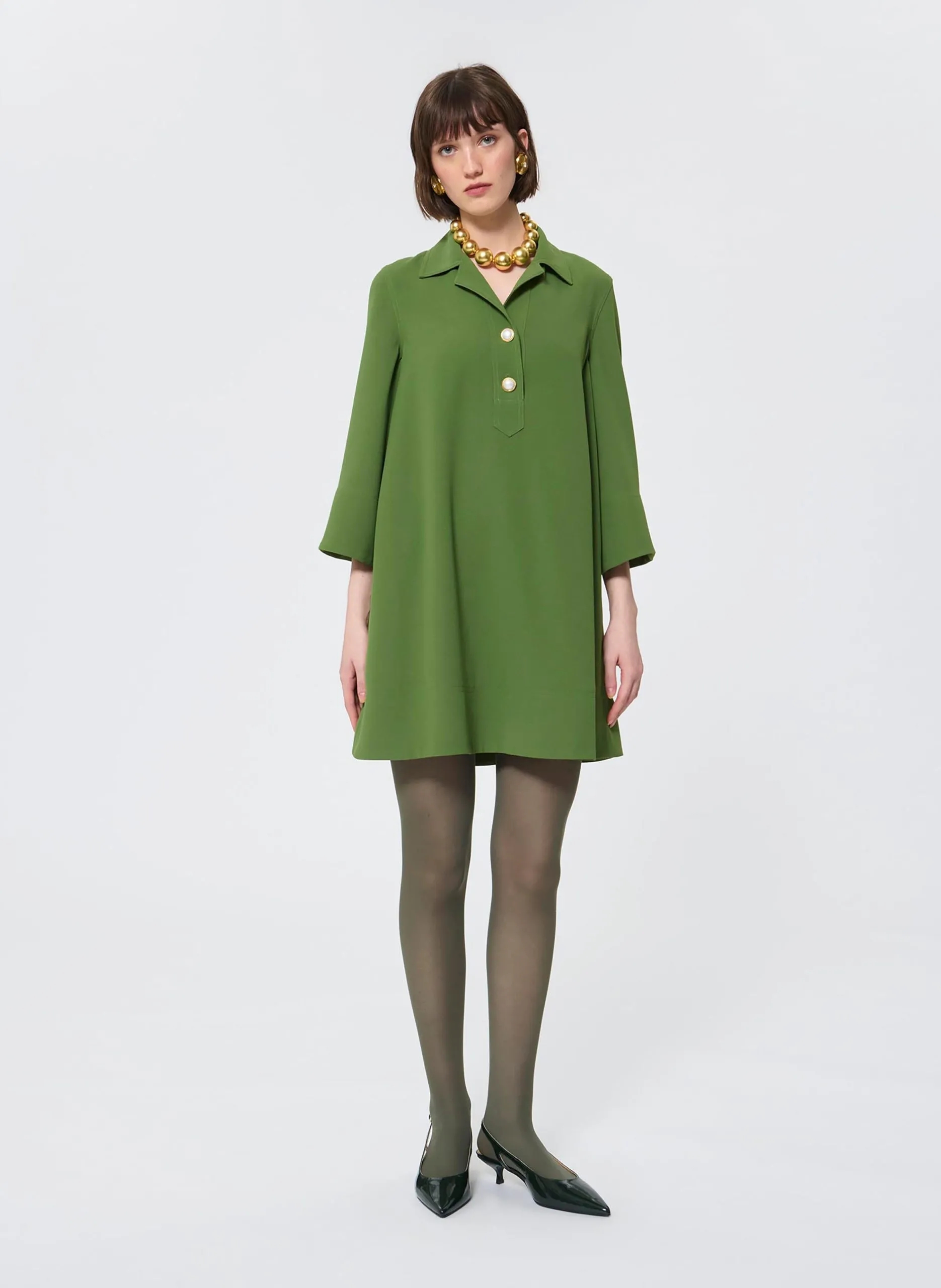 Robe courte droite manches 3/4 évasées Vert ROSS