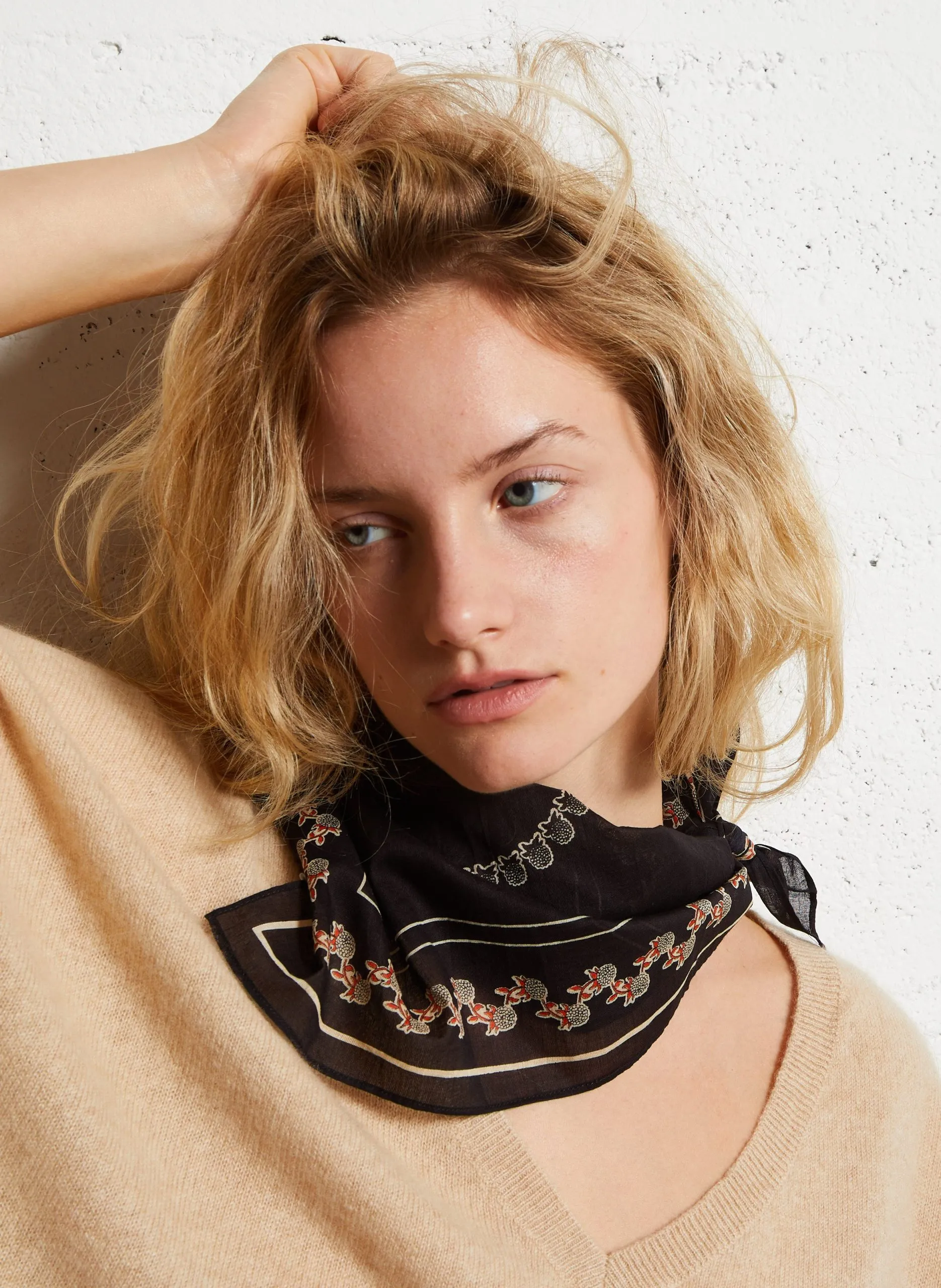 Foulard carré à motifs en coton Noir