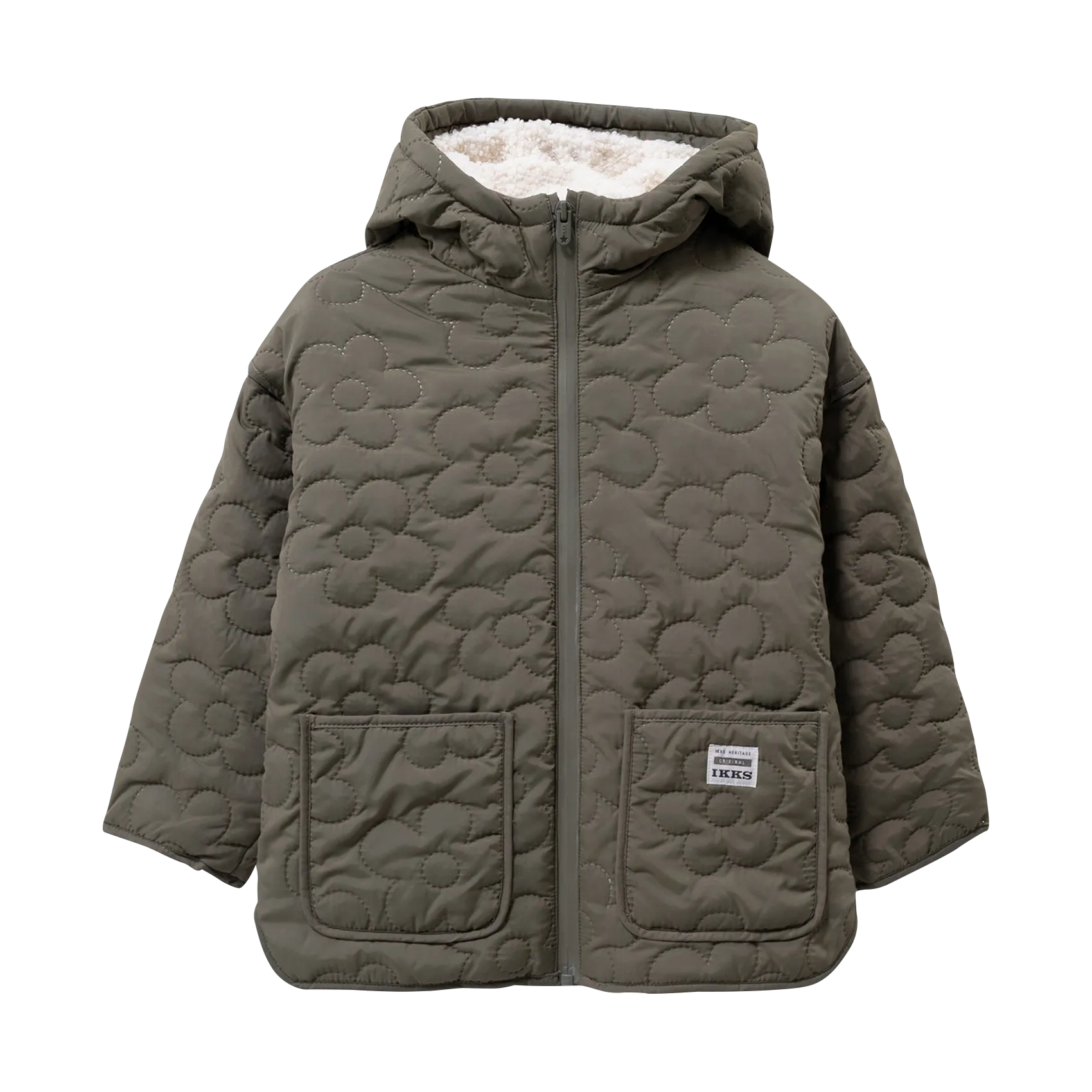 Doudoune matelassage fleurs fourrée Kaki