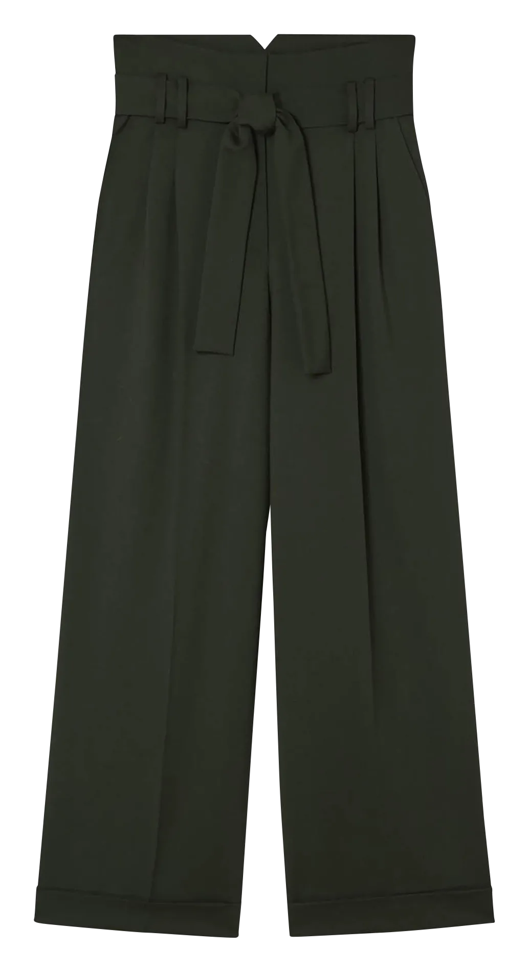 Pantalon large taille haute en laine mélangée Vert PIA