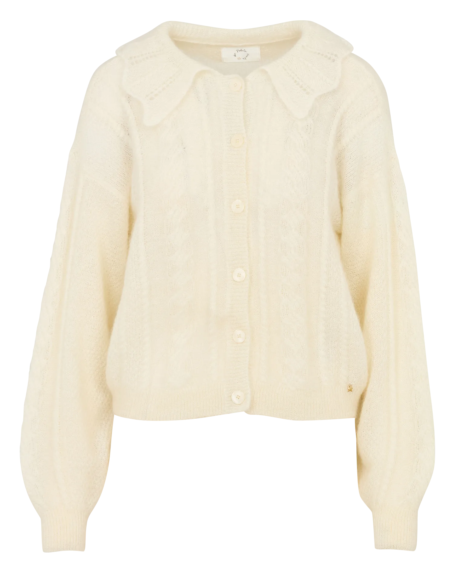 Gilet droit tressé en laine mélangée Beige CAPUCINE