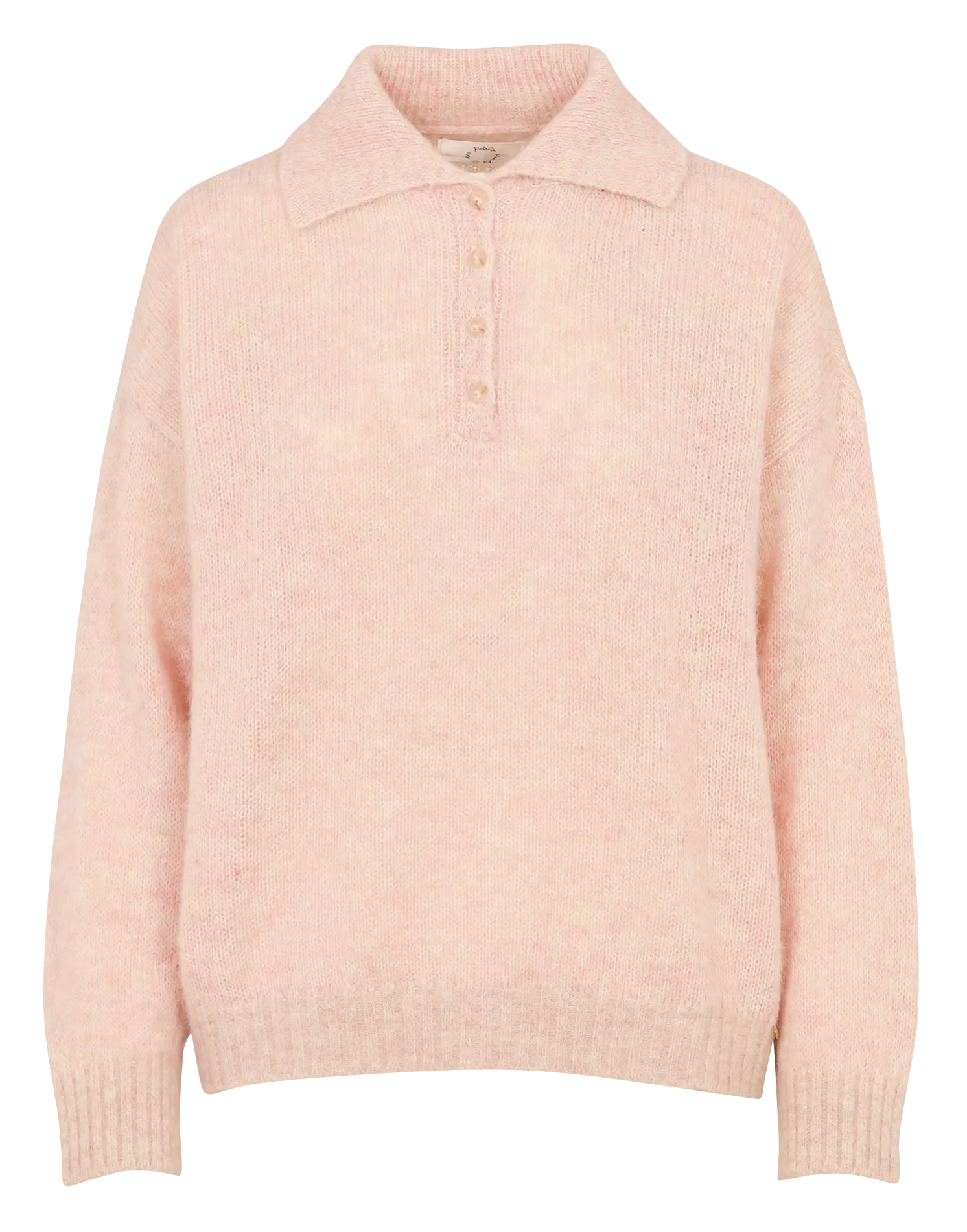 Pull ample col polo en laine mélangée Rose ANATOLIE