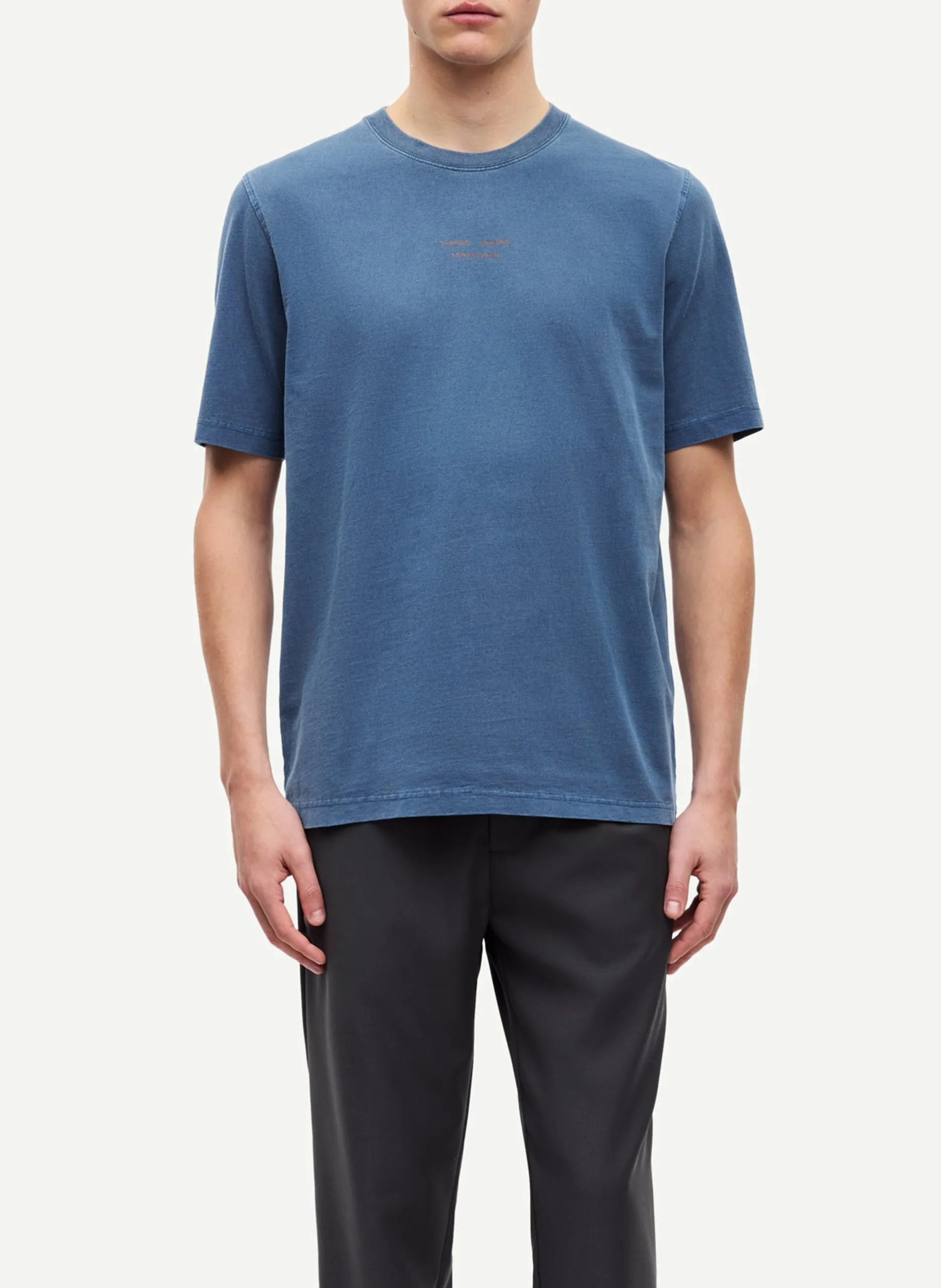 Tee-shirt col rond en coton bio Bleu SAMARCUS