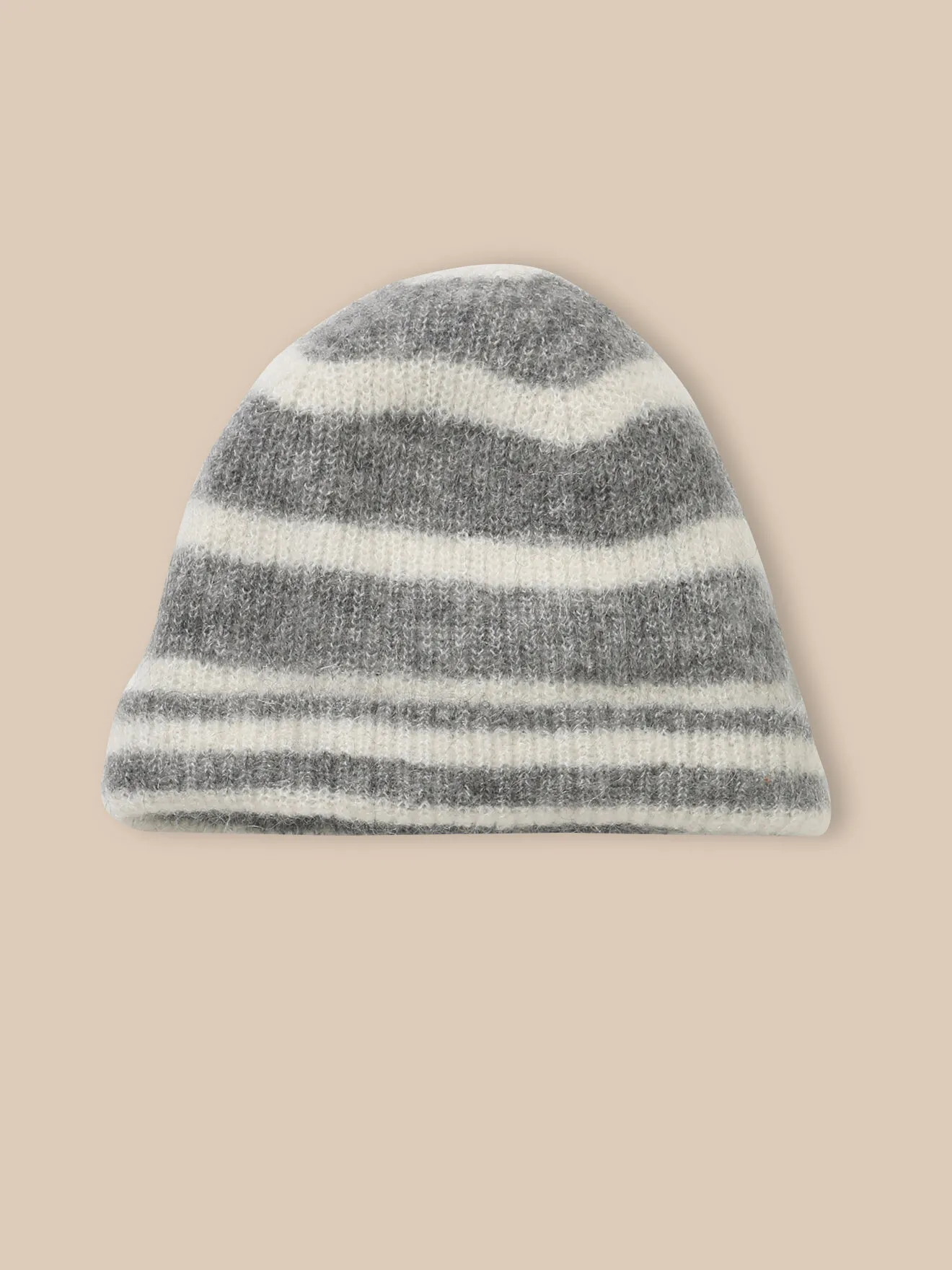Bonnet rayé laine et mohair Gris