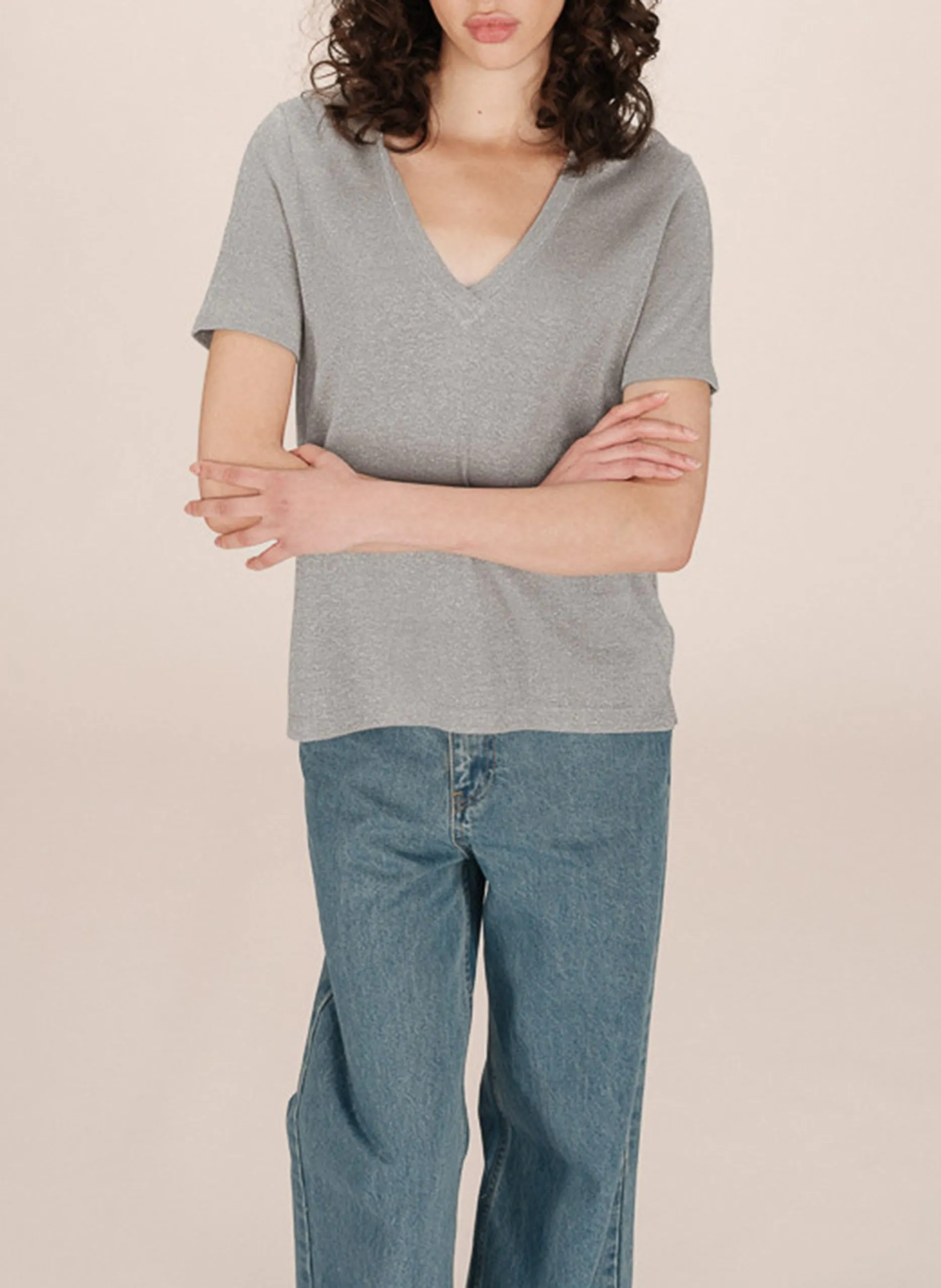 Tee-shirt col v Gris STARDUST