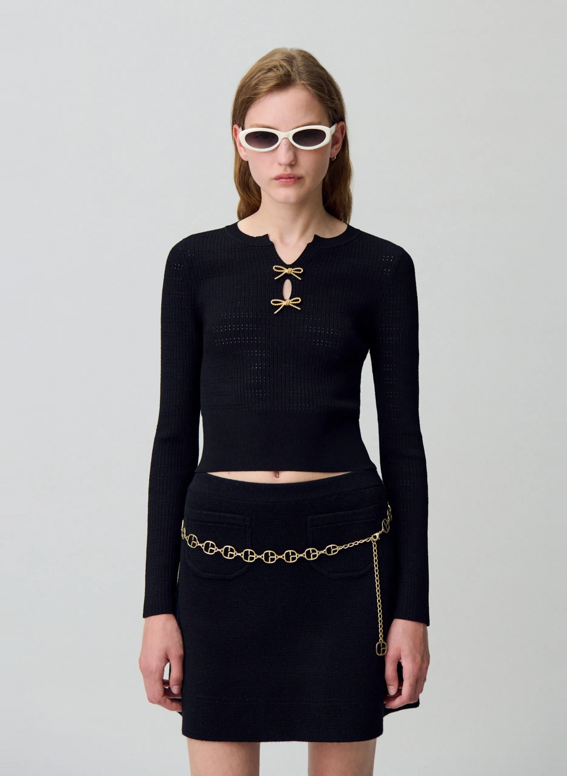 Pull moulant fin col V Noir MINIVELLE