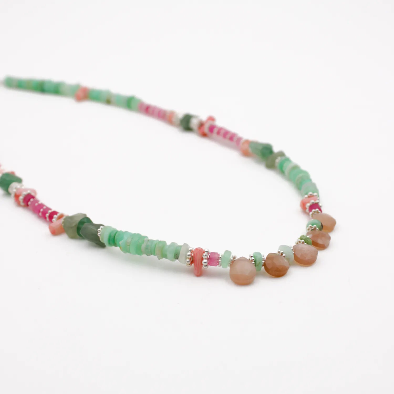 Collier long heishi gouttes - flora Argent