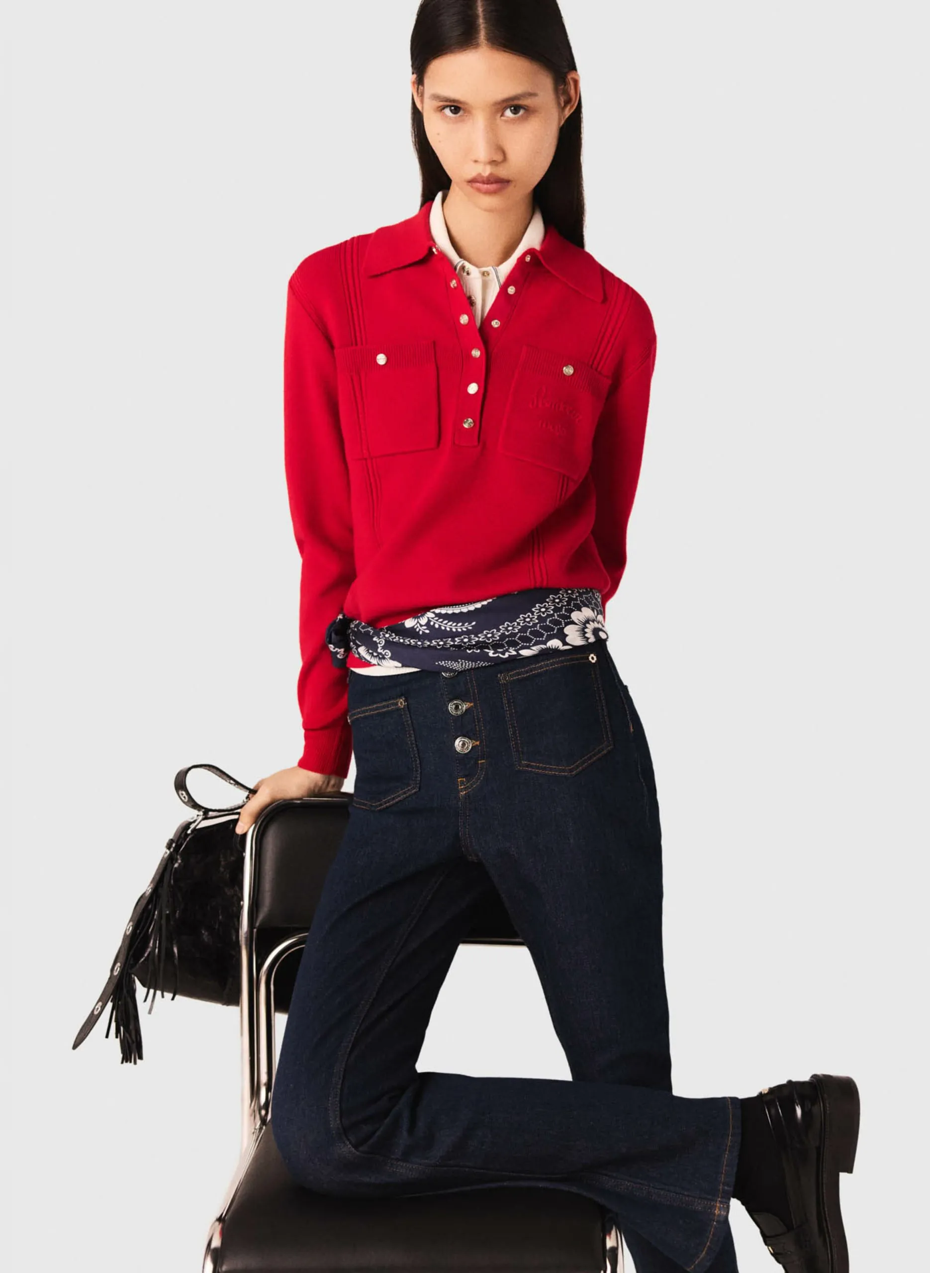 Pull col classique Rouge