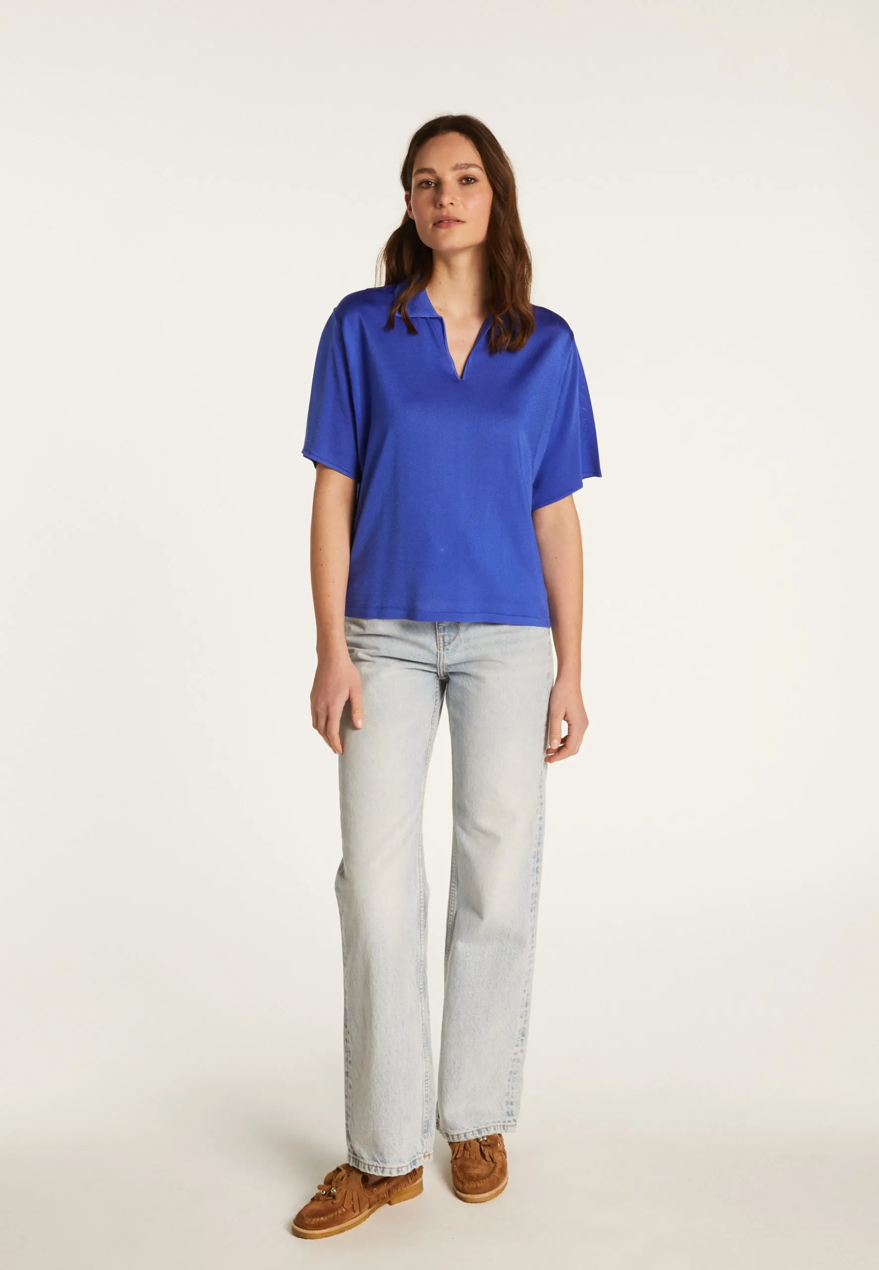 Polo en fil lumière Bleu DORITA