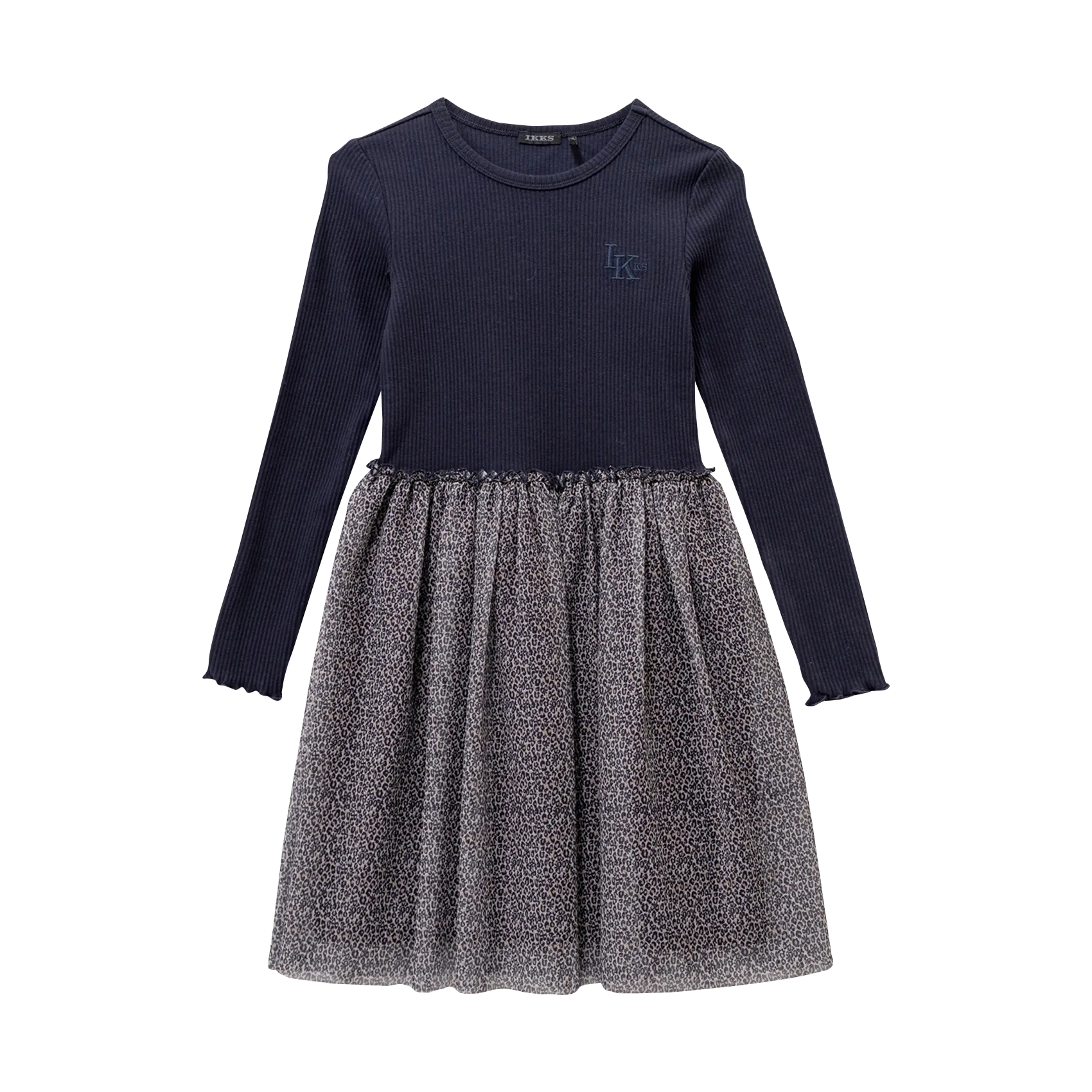 Robe courte col rond en coton mélangé Bleu