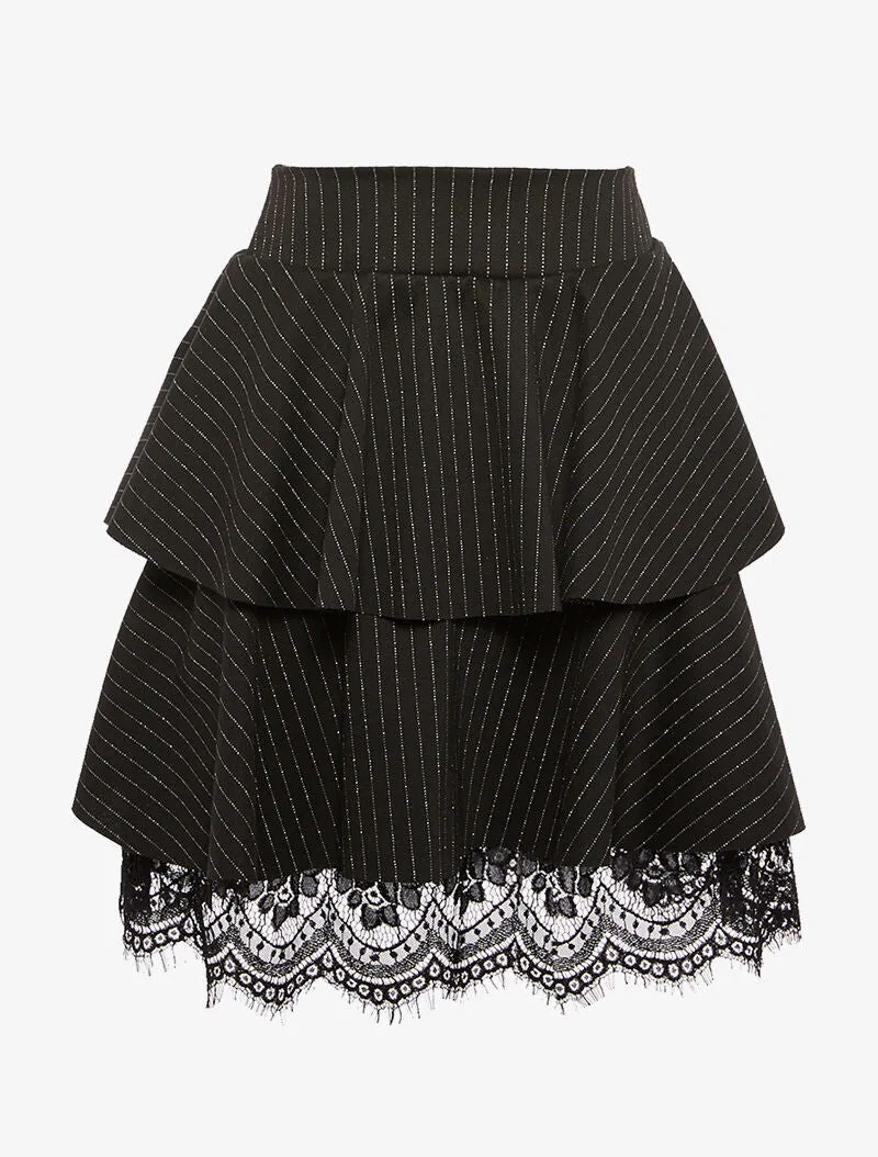 Jupe irisée et dentelle - noir