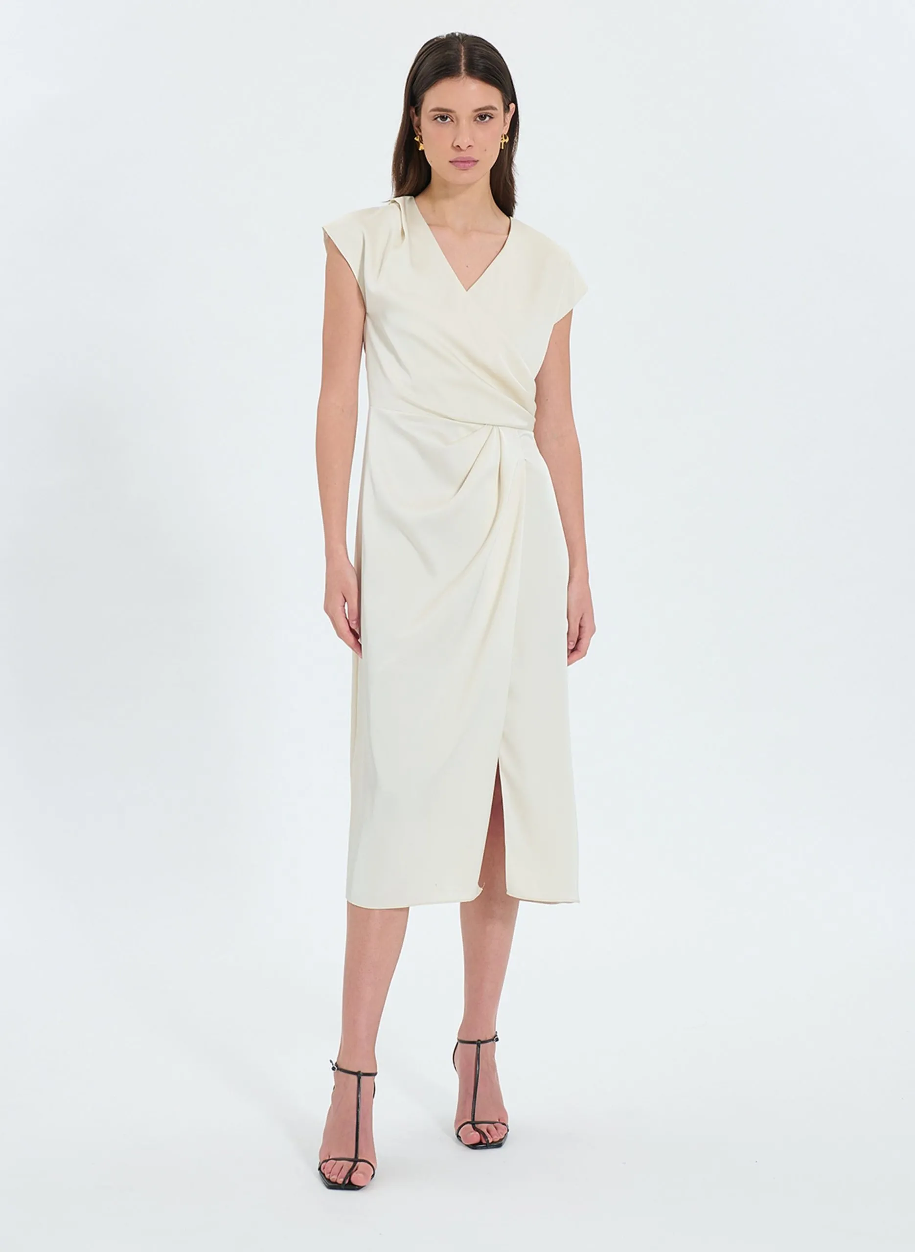 Robe longue satinée drapée Blanc RANG