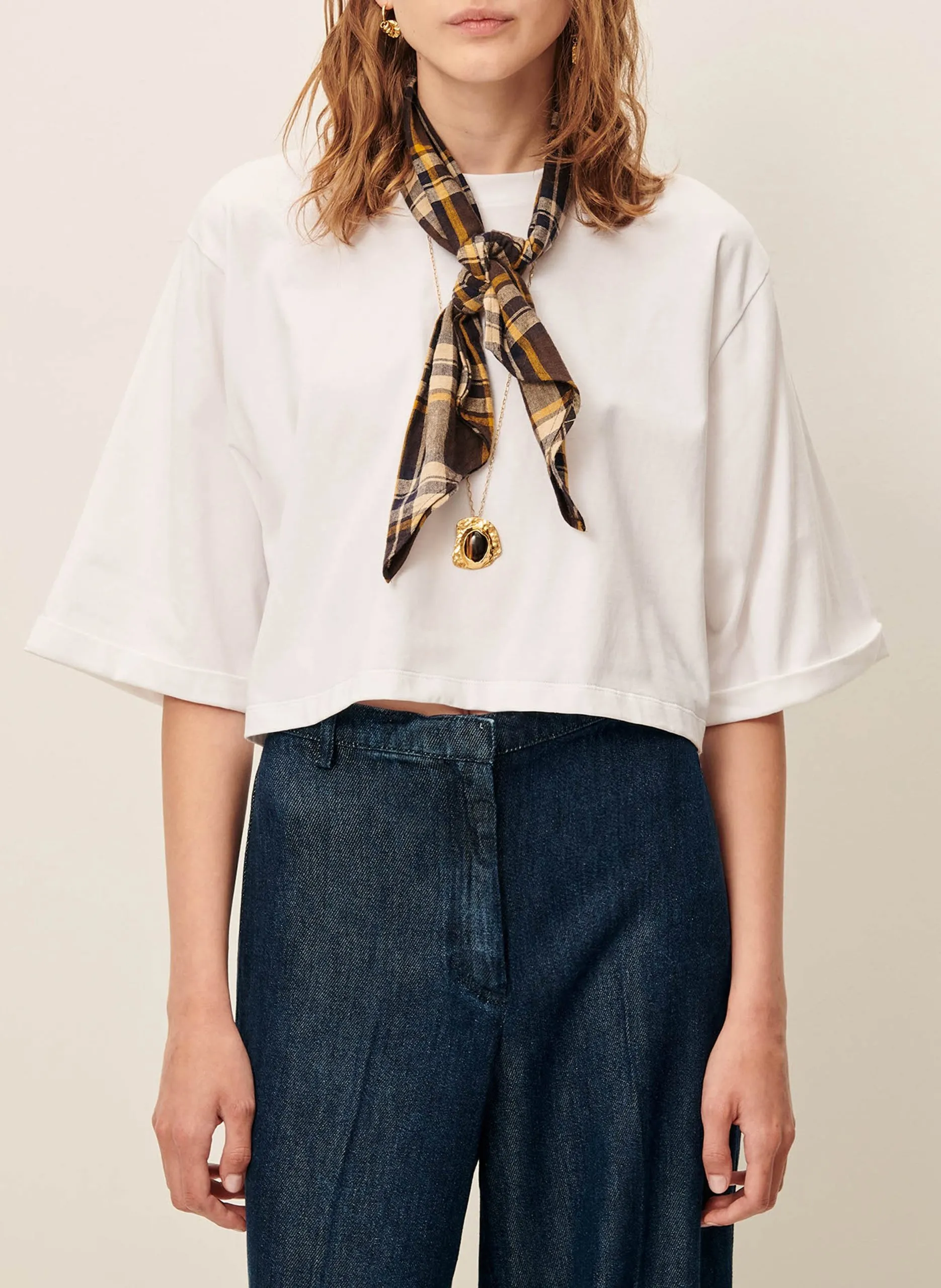 Tee-shirt col rond en coton Blanc BABE