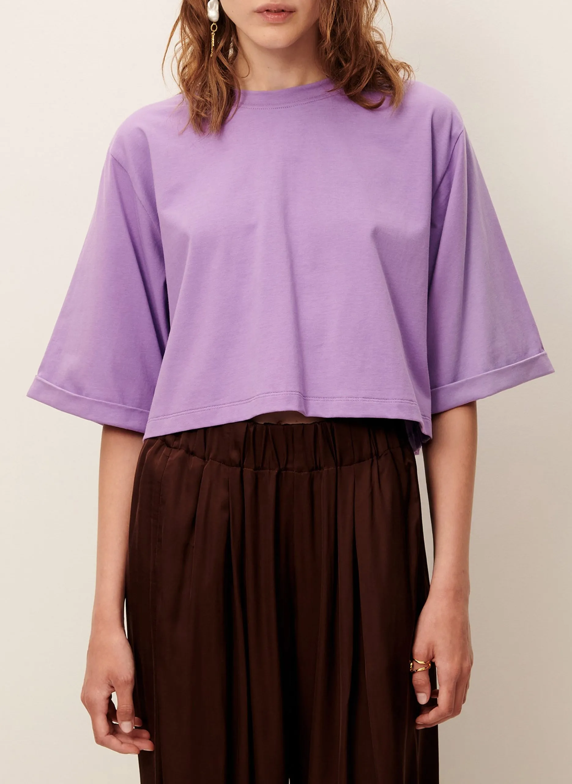 Tee-shirt col rond en coton Violet BABE