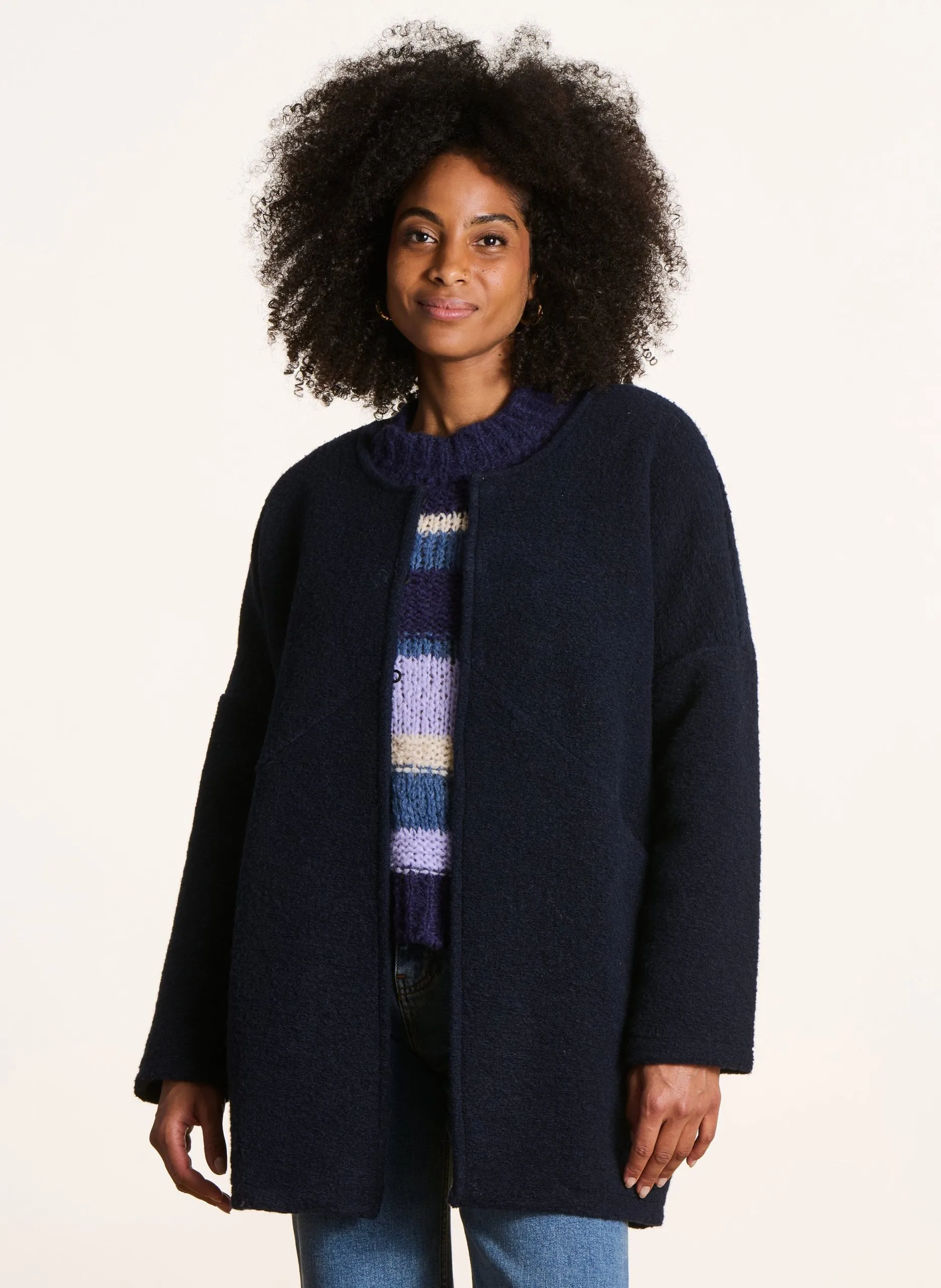 Manteau col rond Bleu