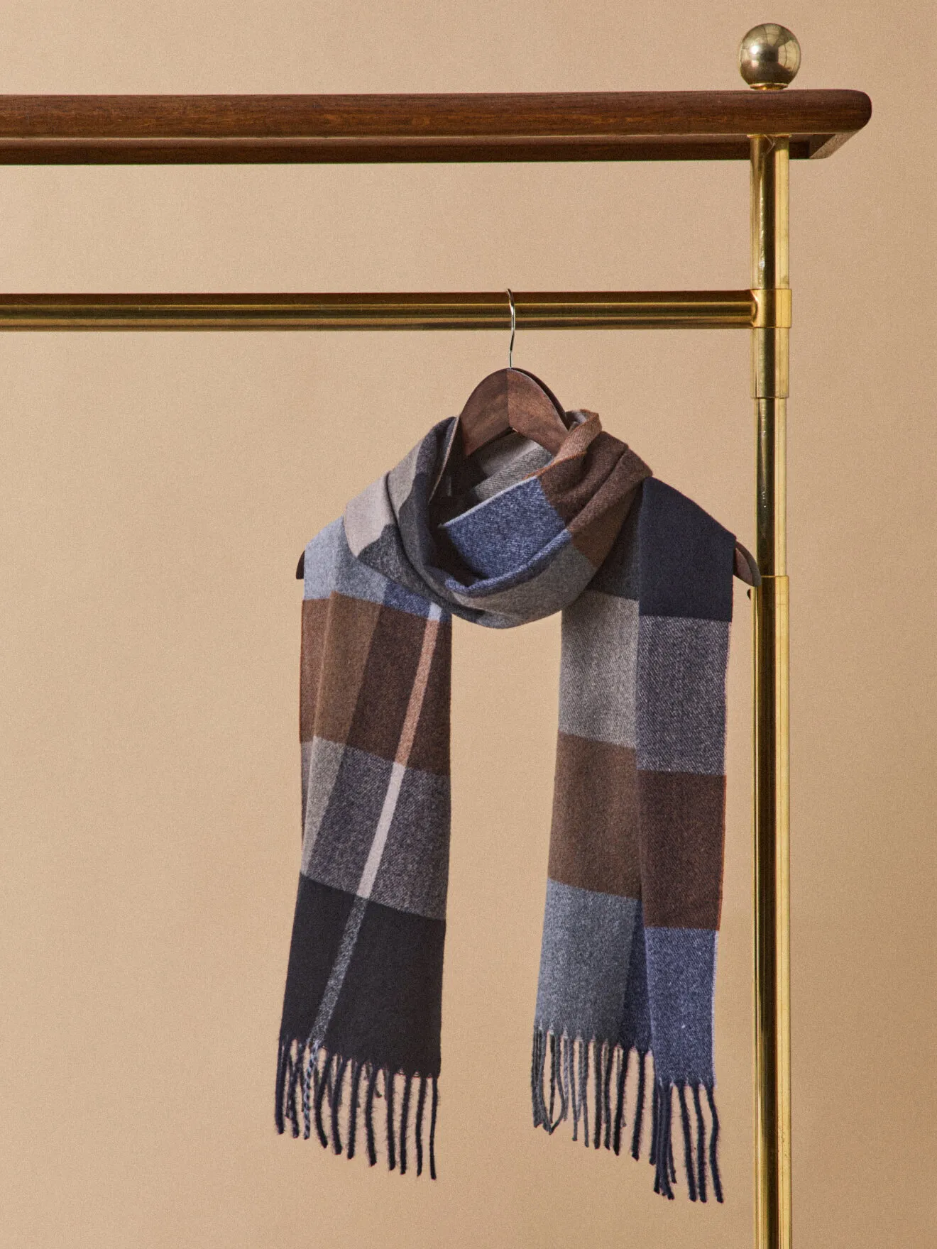 Écharpe frangée grands carreaux Bleu