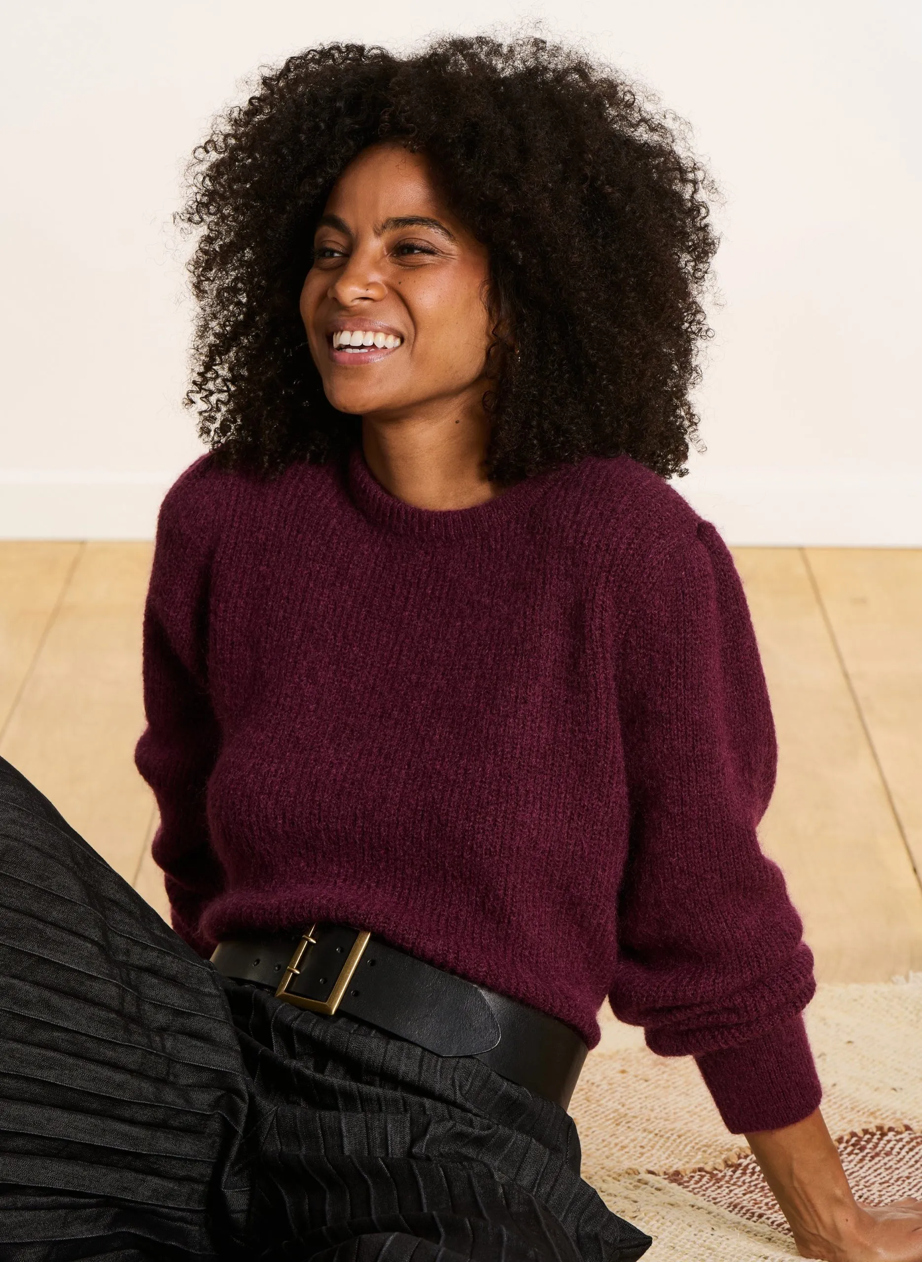 Pull droit col rond en maille Violet