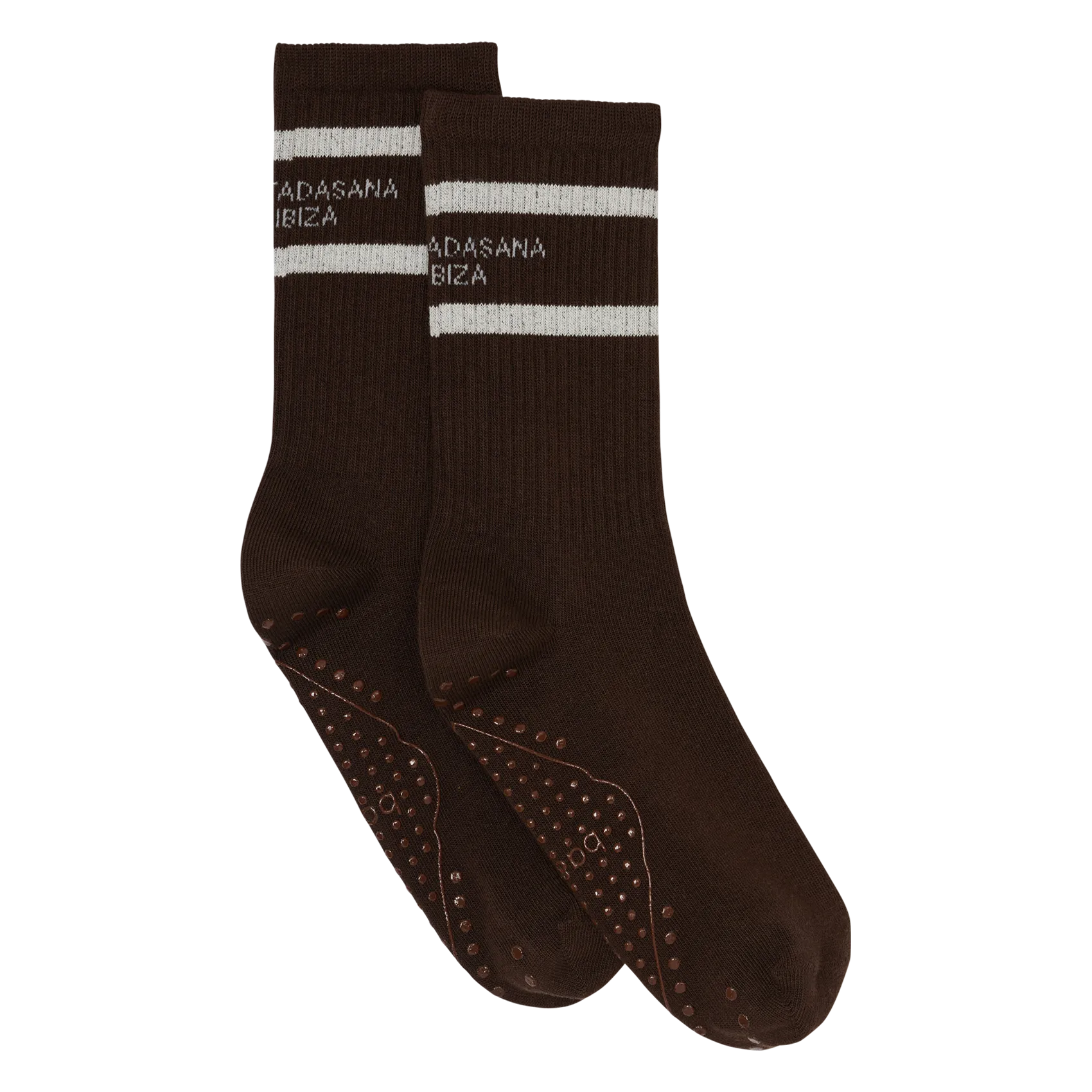 Chaussettes montante antidérapantes à rayures Marron SHANTI