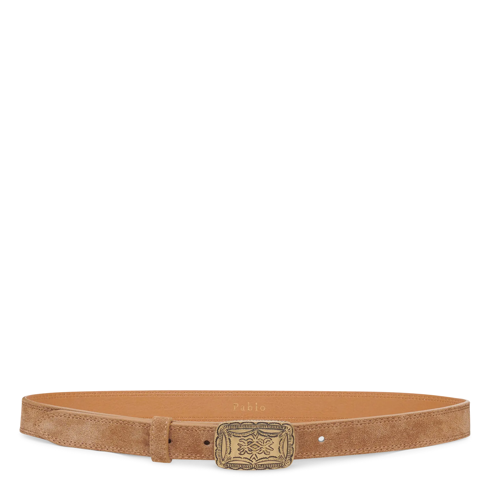 Ceinture à boucle gravée en cuir velours Marron LENY