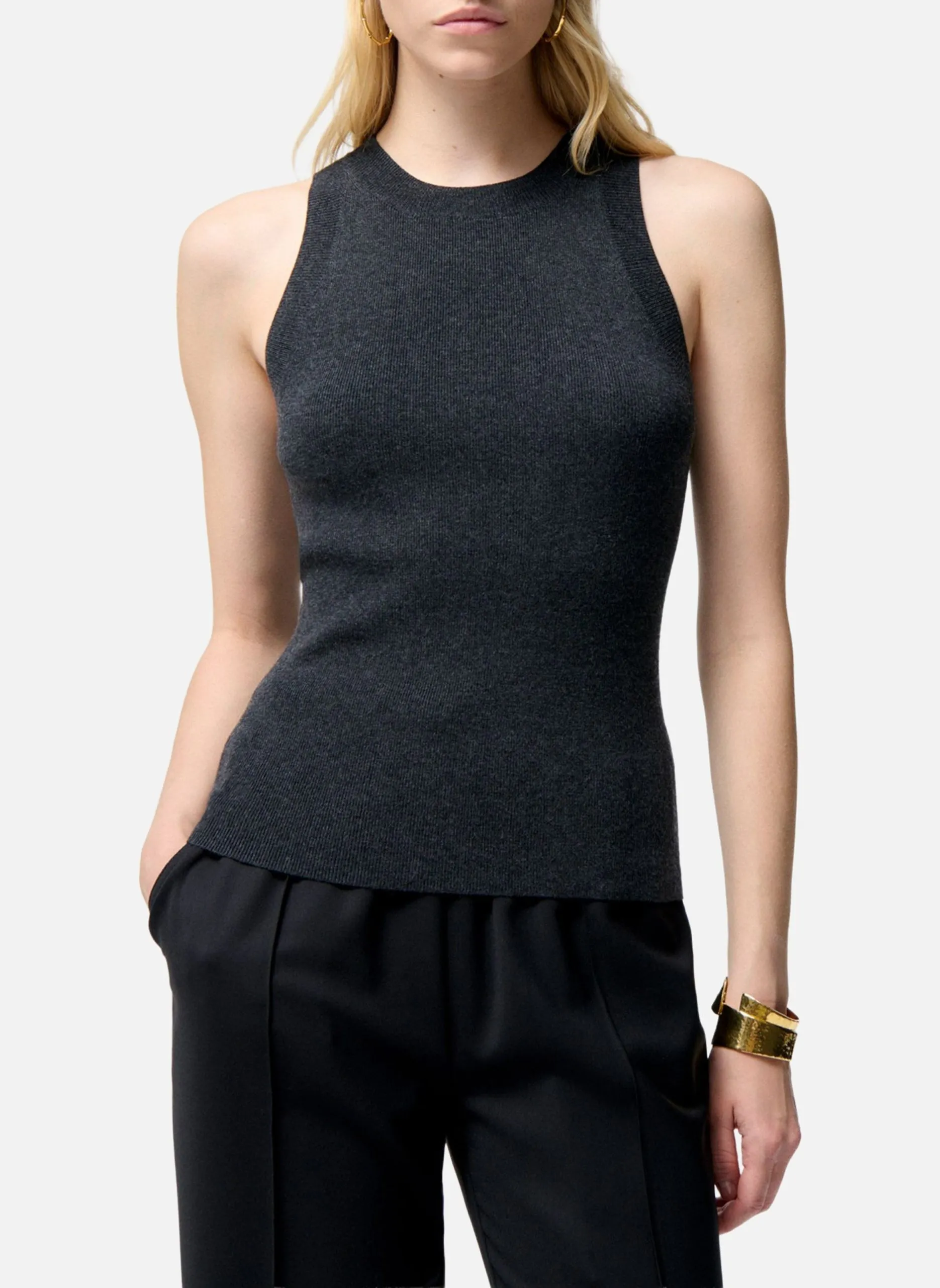 Débardeur col rond en laine mélangée Gris FILIPPA